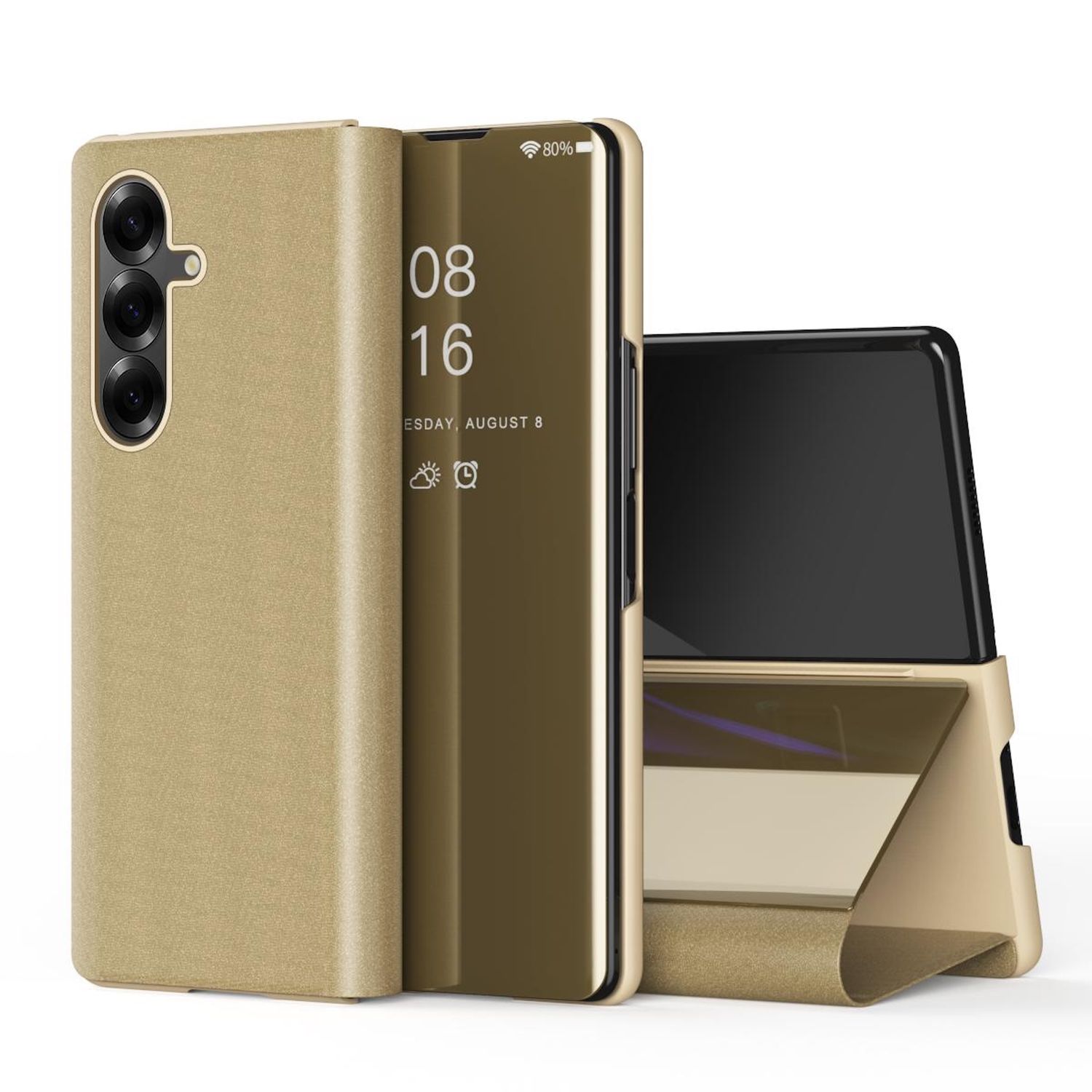 F&uuml;r Samsung Galaxy Z Fold7 5G View Spiegel Wake UP Smart H&uuml;lle Gold 