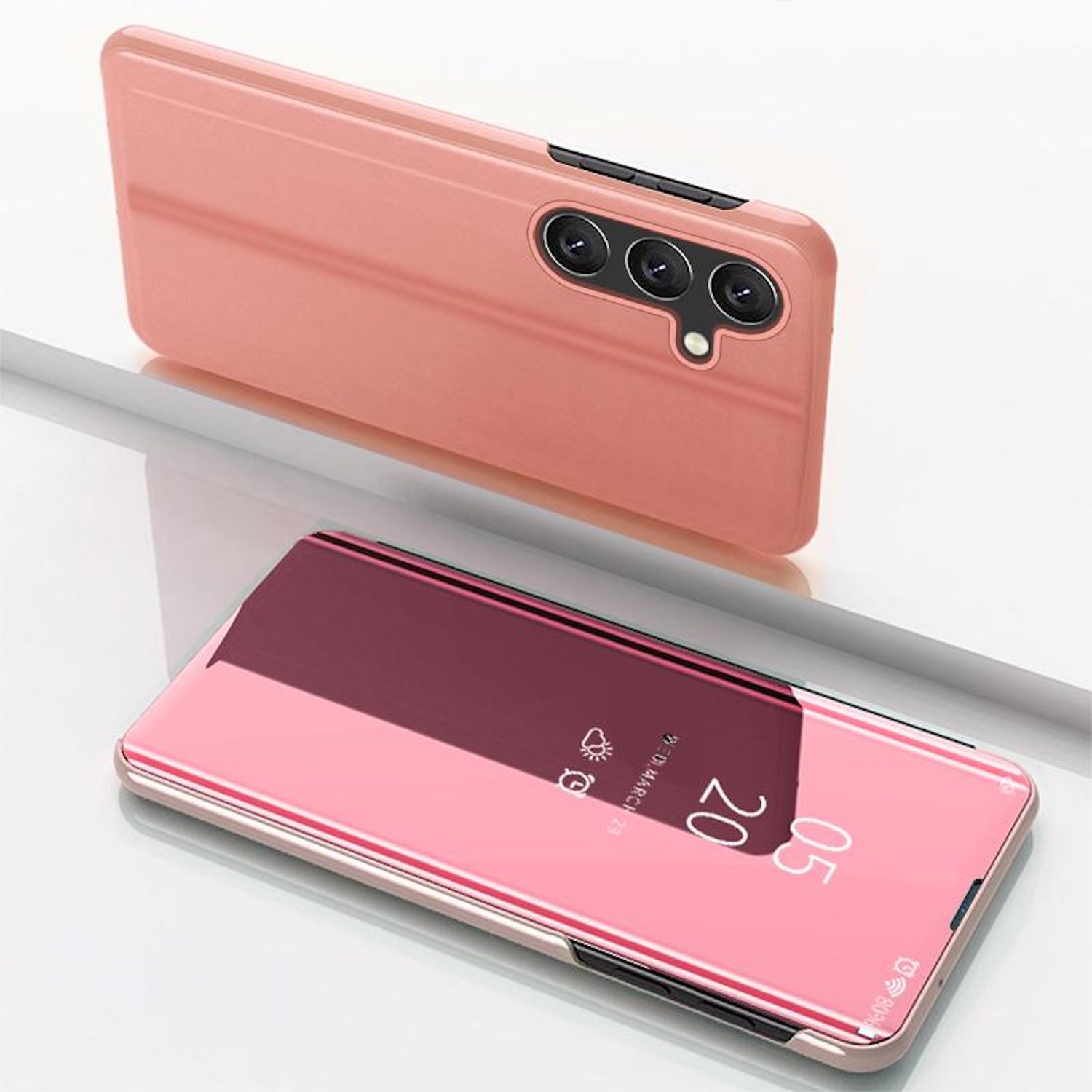 F&uuml;r Samsung Galaxy S25 FE 5G View Spiegel Wake UP Smart H&uuml;lle Pink 