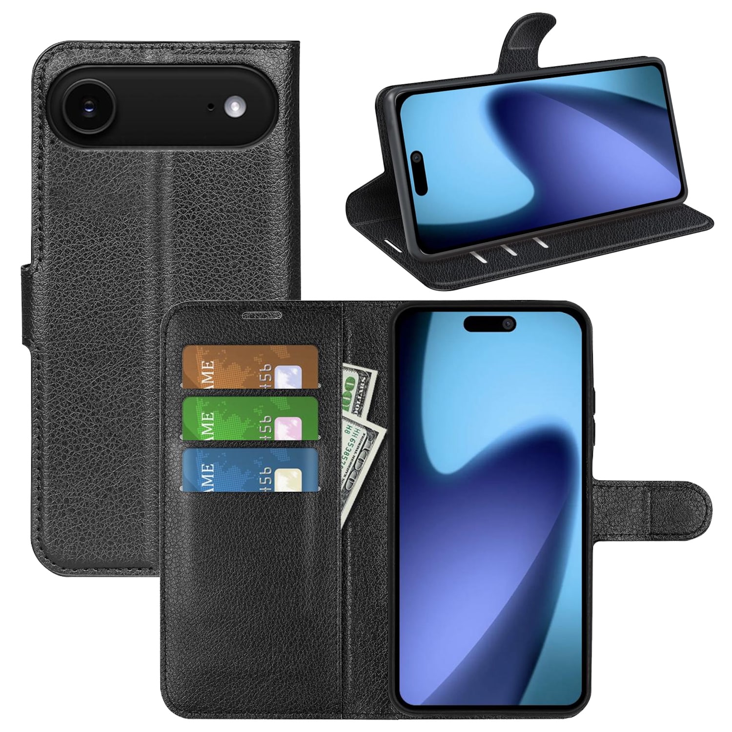 F&uuml;r Apple iPhone 17 Air Kunstleder Book Wallet Tasche H&uuml;lle Schwarz 