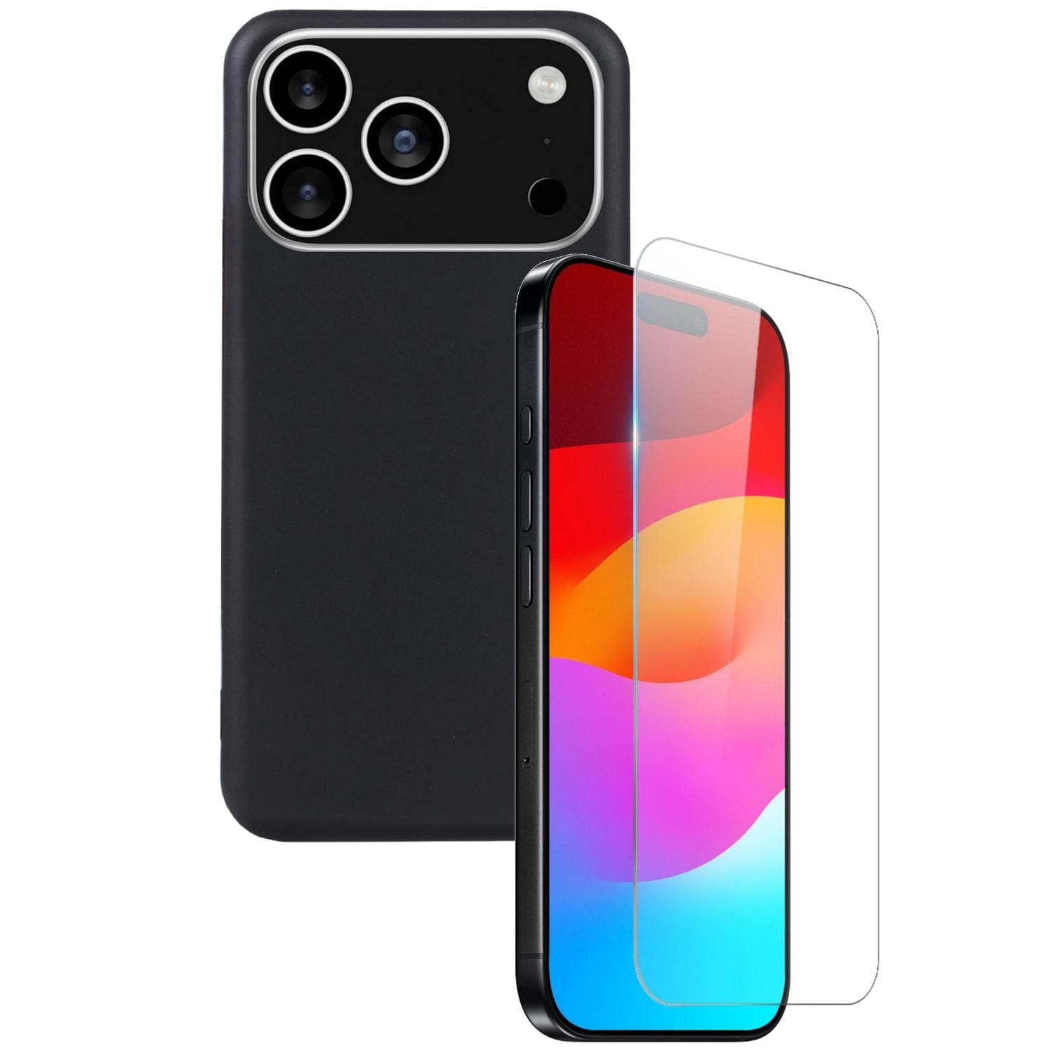 F&uuml;r Apple iPhone 17 Pro Max Silikon TPU H&uuml;lle Schwarz + 9H Hart Glas 