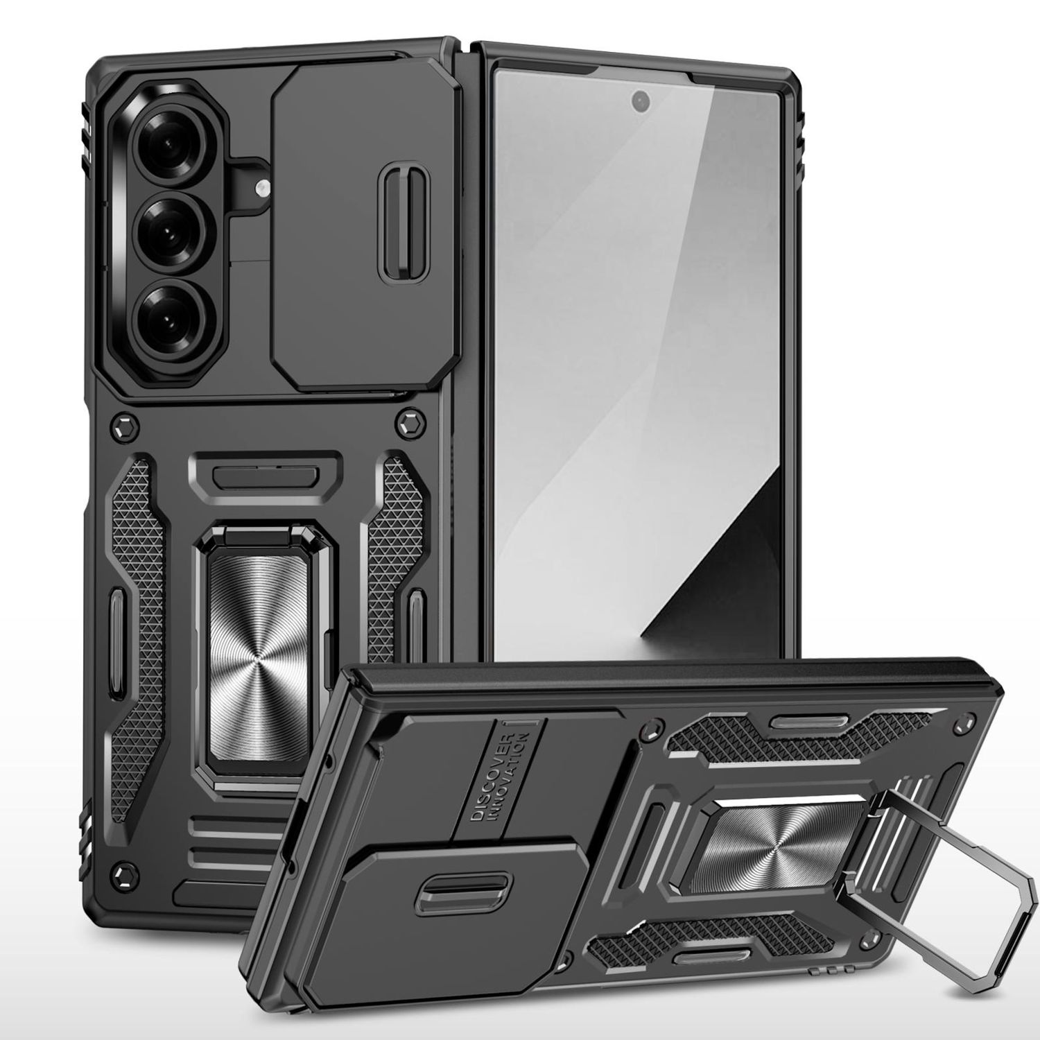 F&uuml;r Samsung Galaxy Z Fold7 5G Armor Kamera TPU PC Ring H&uuml;lle Schwarz 