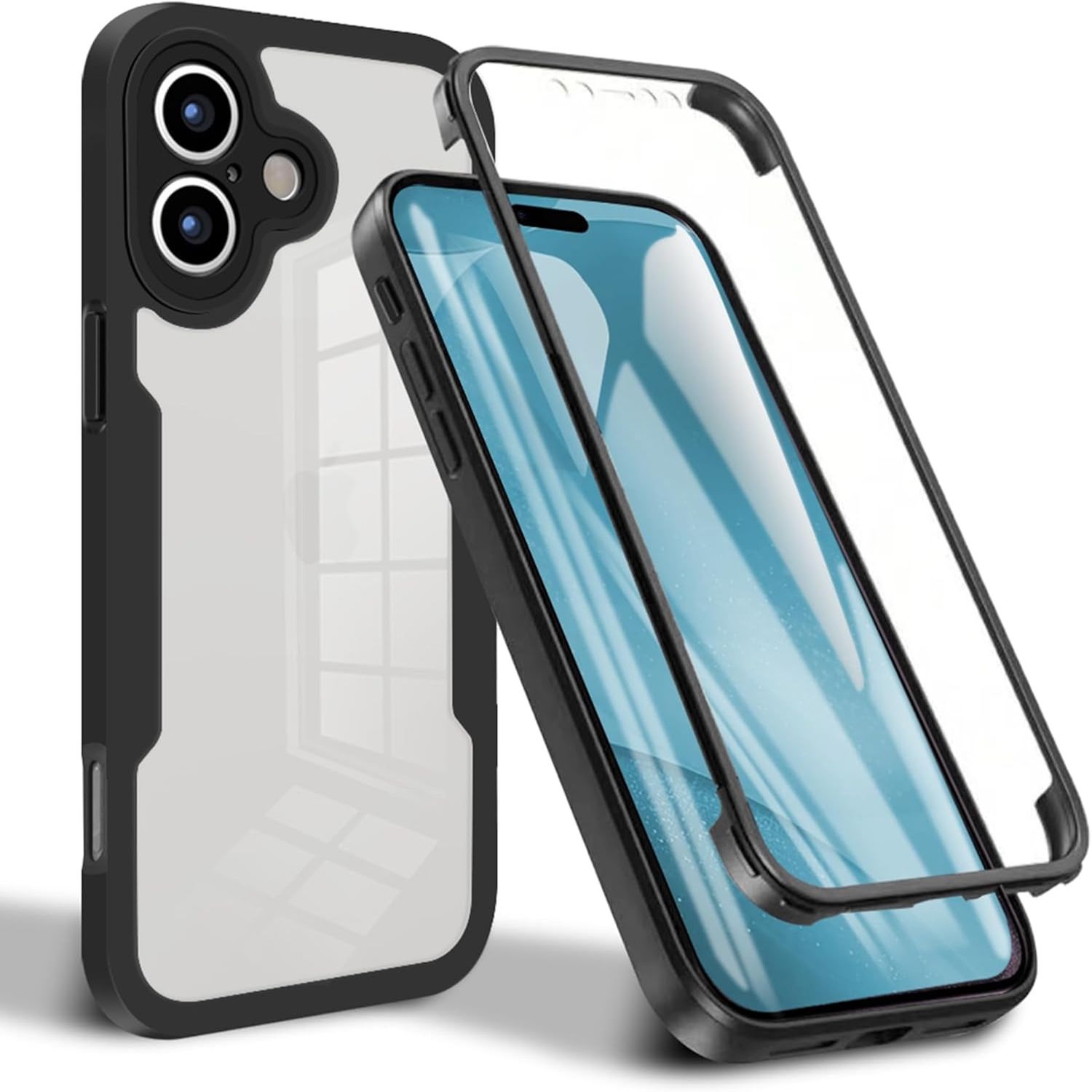 F&uuml;r Apple iPhone 17 Full Body 360 Grad Acryl Hybrid TPU H&uuml;lle Schwarz 