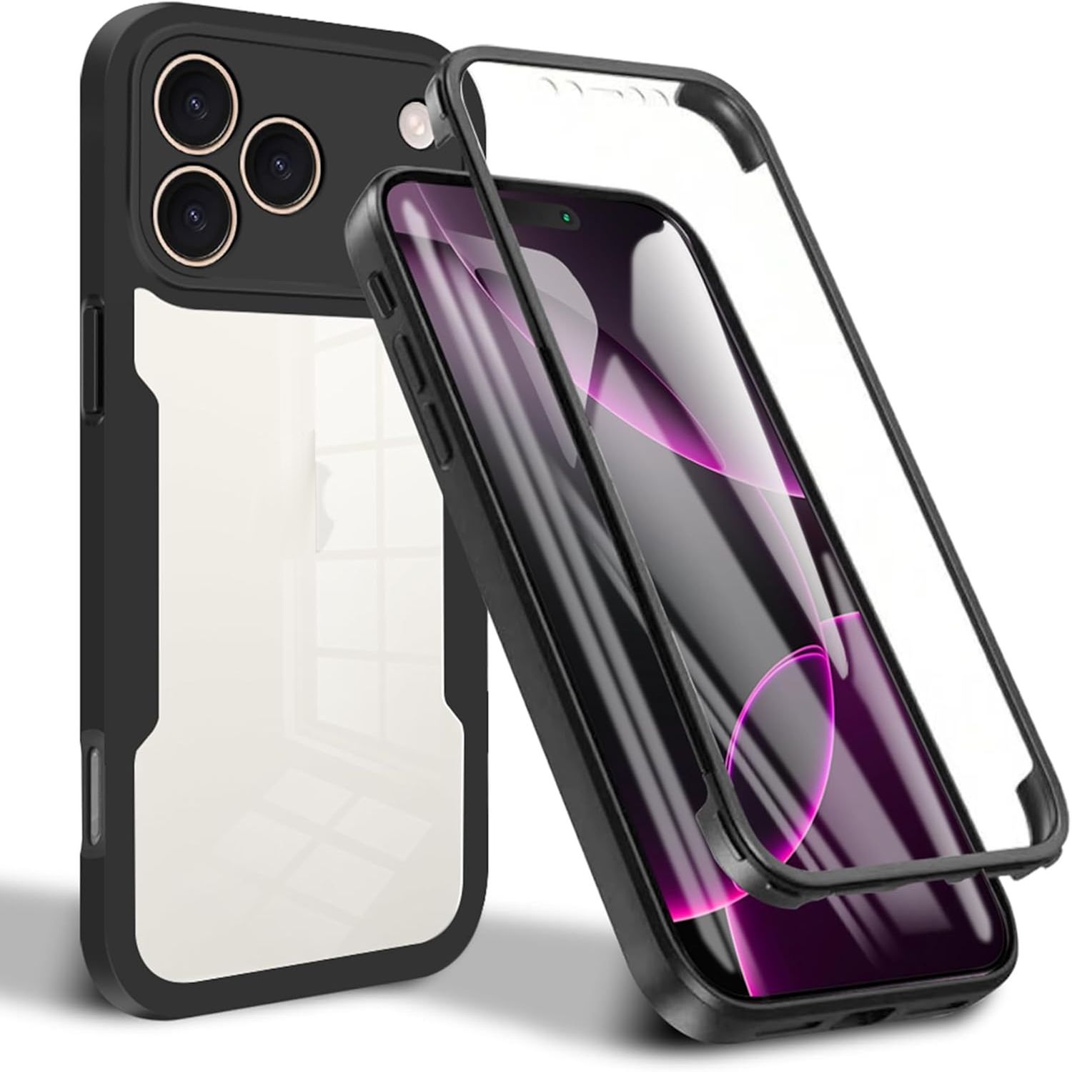 F&uuml;r Apple iPhone 17 Pro Max Full Body 360 Grad Acryl TPU H&uuml;lle Schwarz 