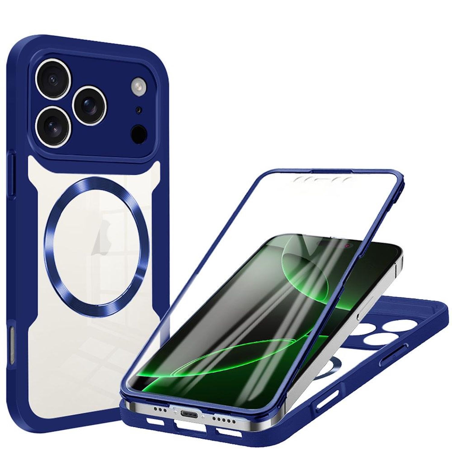 F&uuml;r Apple iPhone 17 Pro Max MagSafe Full Body Acryl TPU H&uuml;lle Blau 