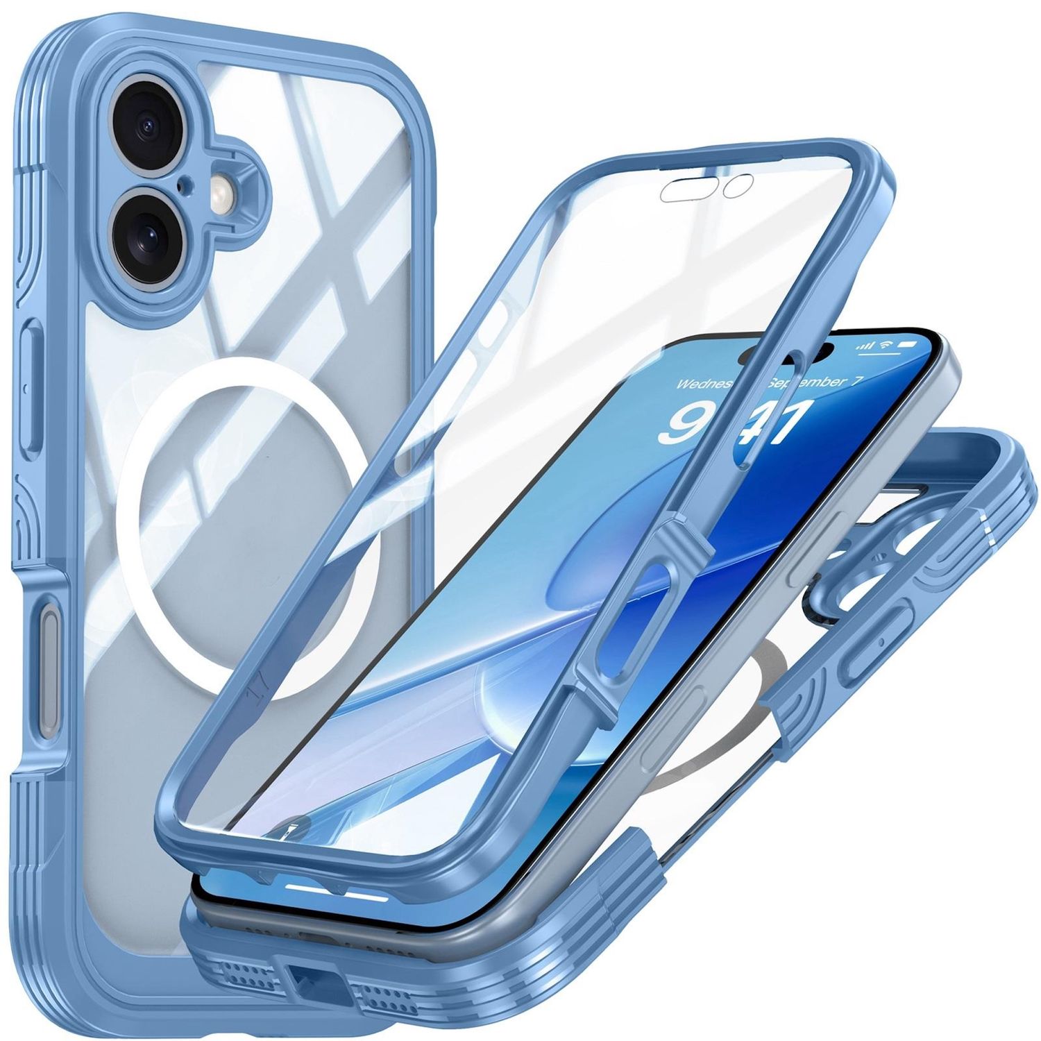F&uuml;r Apple iPhone 17 MagSafe 360 Full Body Hybrid Tasche Bumper Blau 