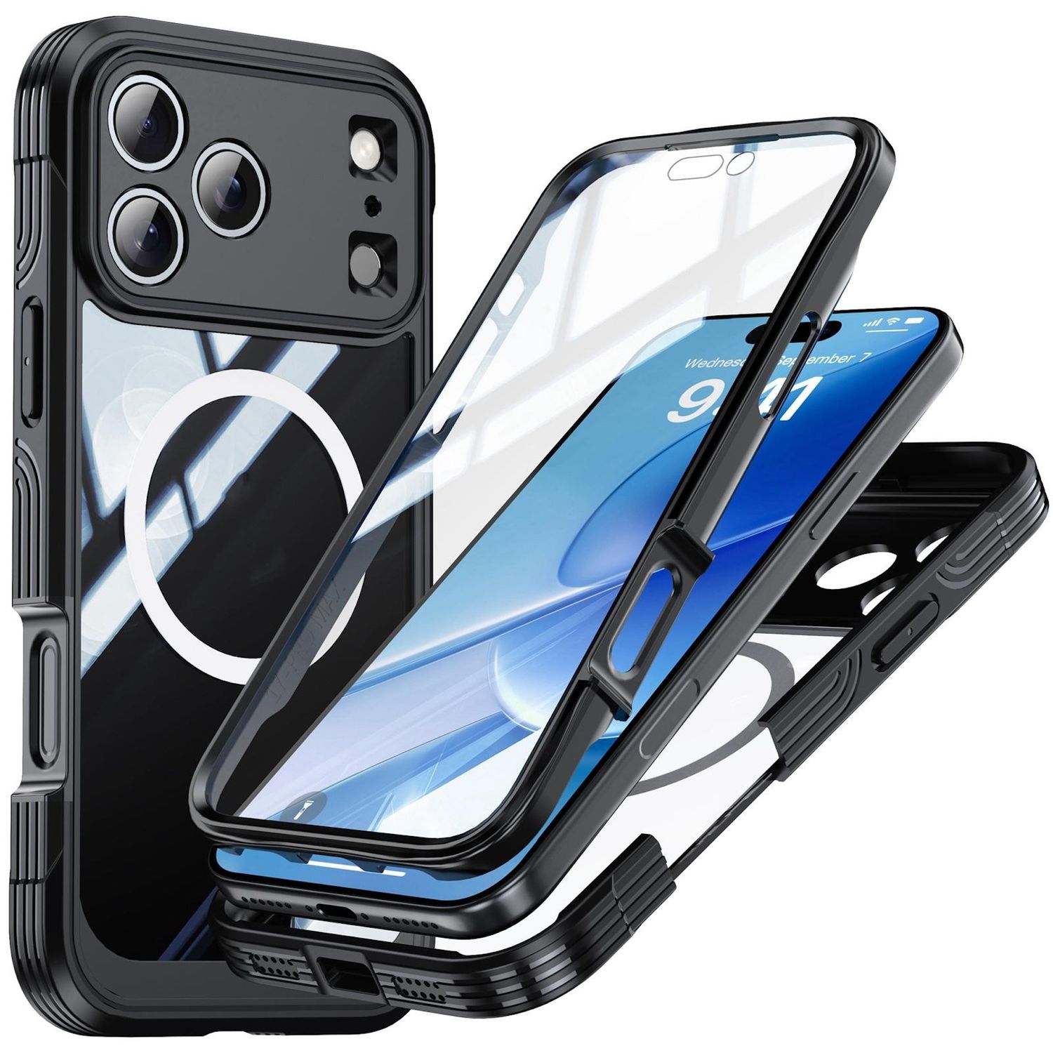 F&uuml;r Apple iPhone 17 Pro MagSafe Full Body Hybrid Tasche Bumper Schwarz 