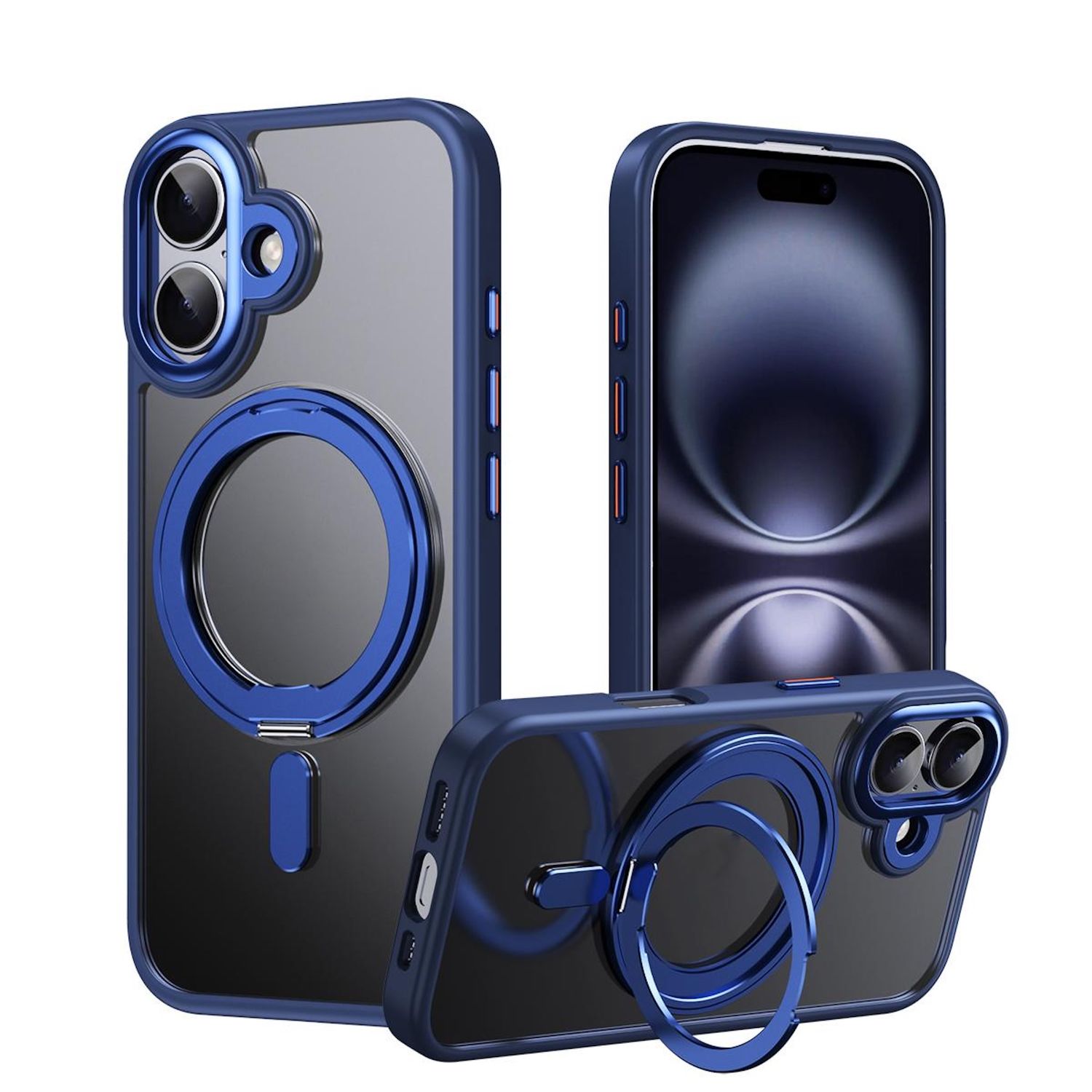 F&uuml;r Apple iPhone 17 Frosted 360 Grad Ring MagSafe TPU + PC H&uuml;lle Blau 