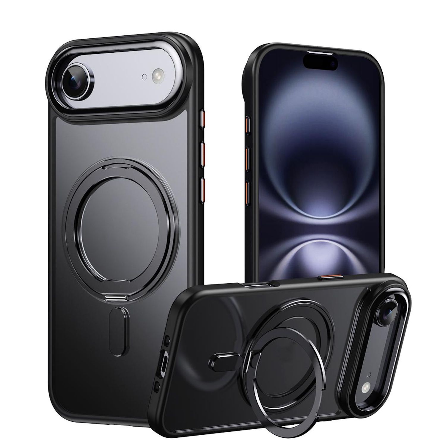 F&uuml;r Apple iPhone 17 Air Frosted Ring MagSafe TPU + PC H&uuml;lle Schwarz 