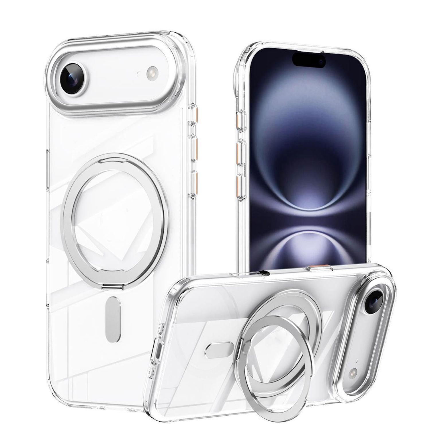 F&uuml;r Apple iPhone 17 Air Frosted 360 Ring MagSafe TPU + PC H&uuml;lle Silber 