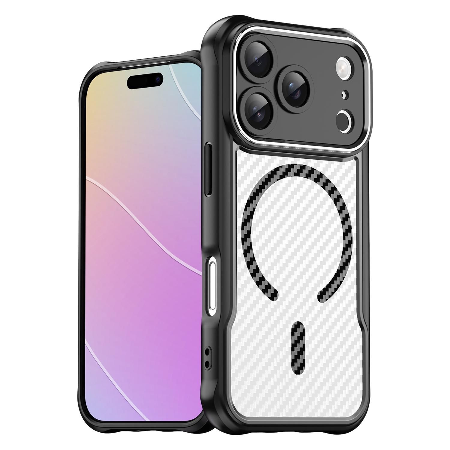 F&uuml;r Apple iPhone 17 Pro Design Carbon MagSafe Translucent Handy H&uuml;lle 