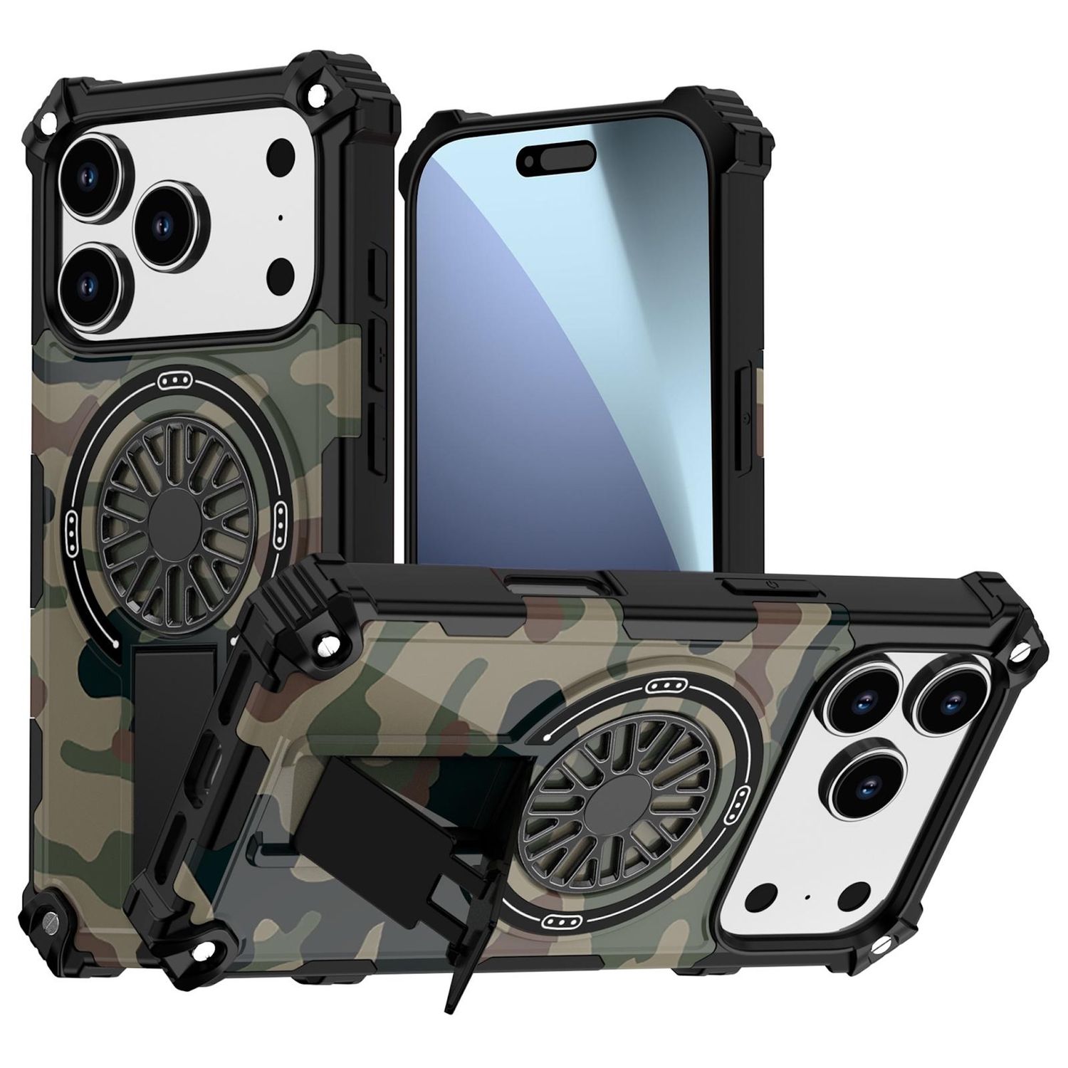 F&uuml;r Apple iPhone 17 Pro Camouflage MagSafe Ring Kickstand H&uuml;lle Gr&uuml;n 