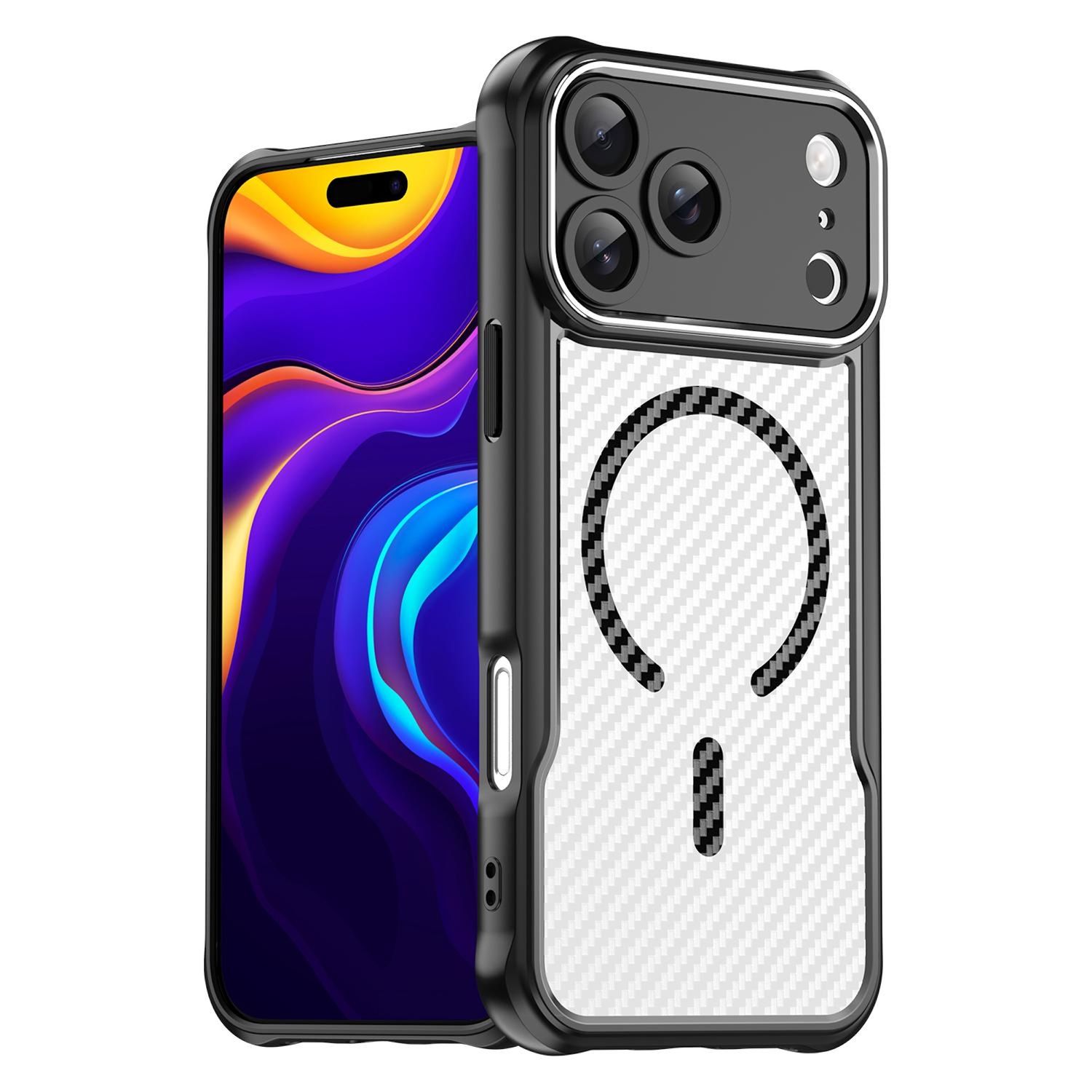 F&uuml;r Apple iPhone 17 Pro Max Design Carbon MagSafe Translucent H&uuml;lle 