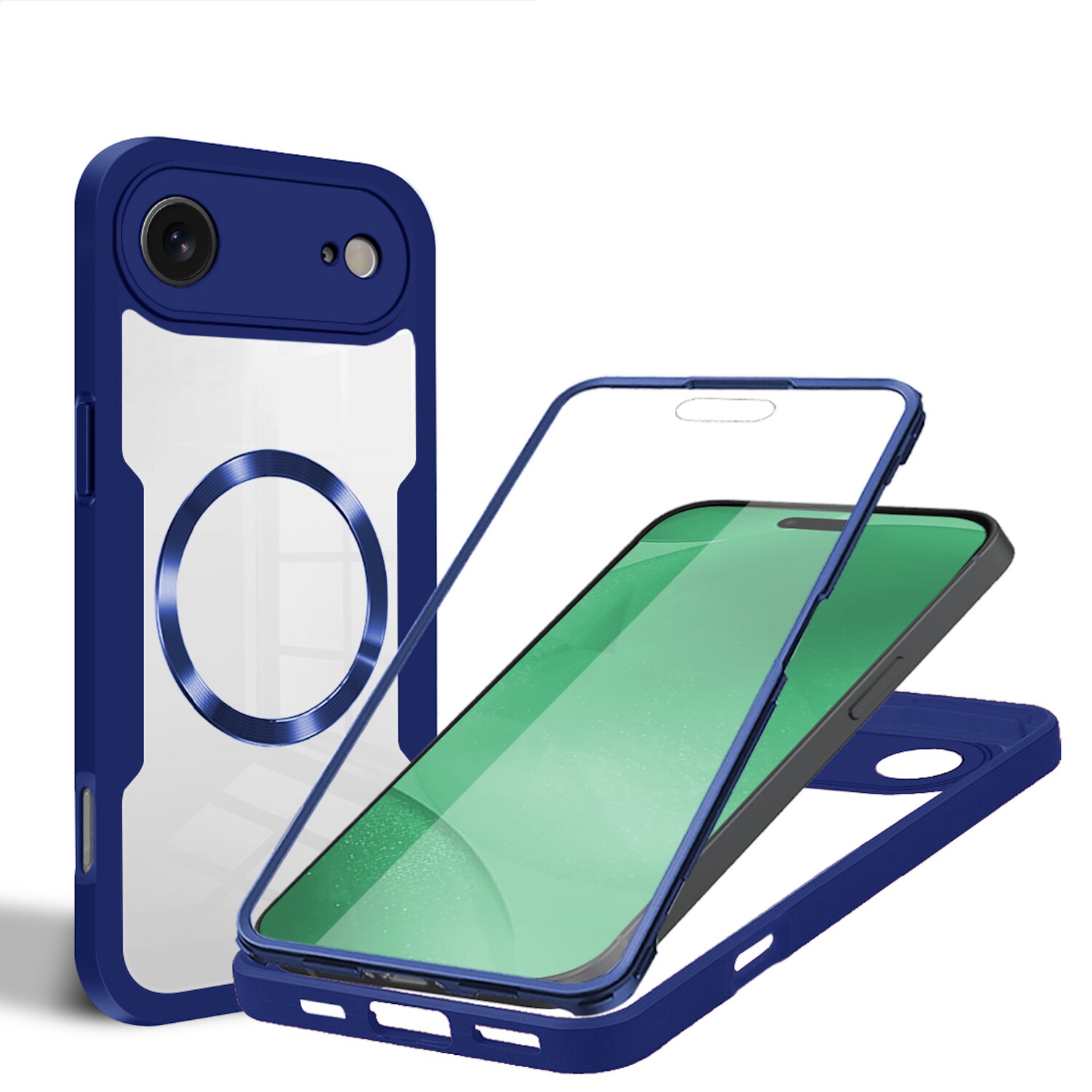 F&uuml;r Apple iPhone 17 Air MagSafe Ring Full Body 360 Grad TPU H&uuml;lle Blau 