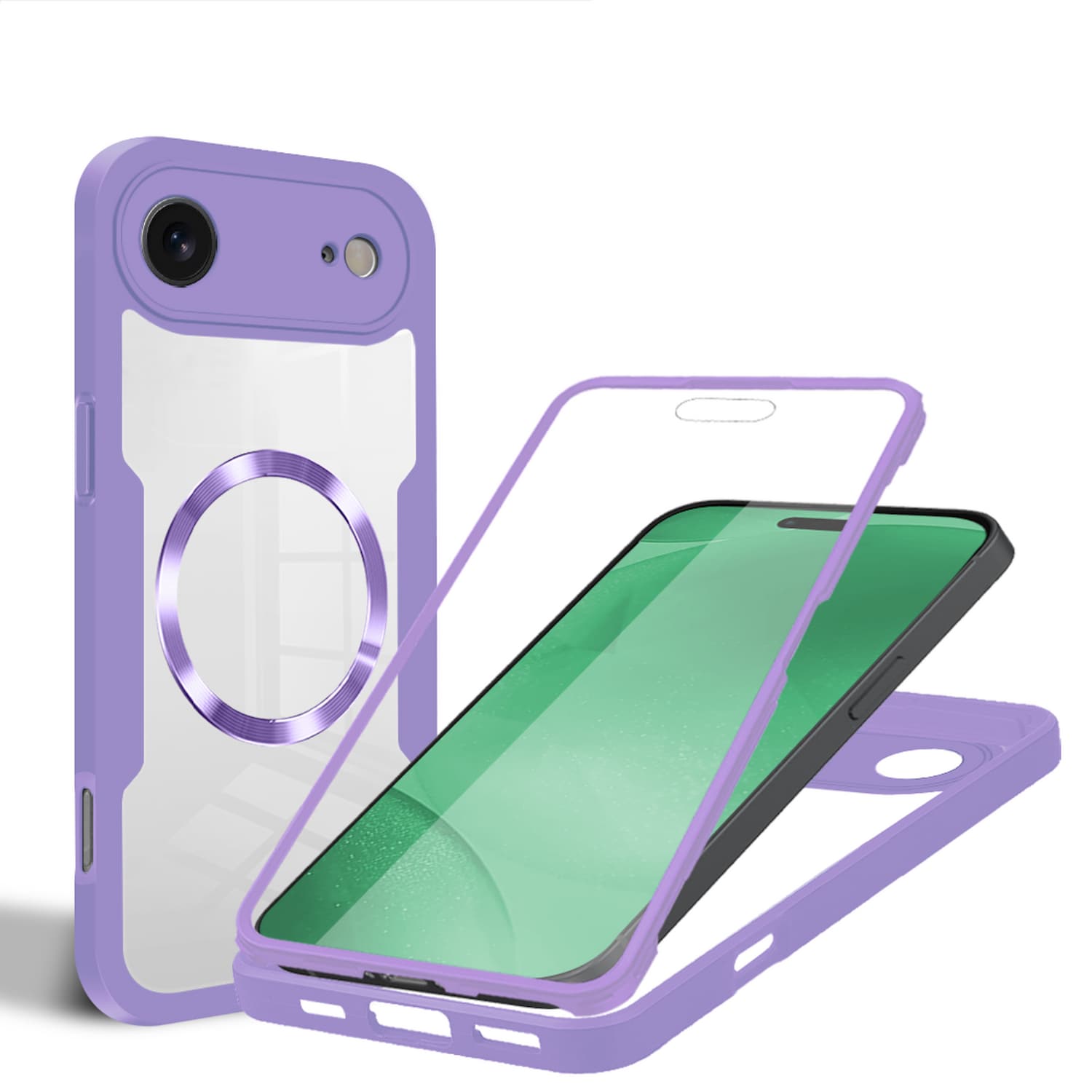 F&uuml;r Apple iPhone 17 Air MagSafe Ring Full Body 360 Grad TPU H&uuml;lle Lila 