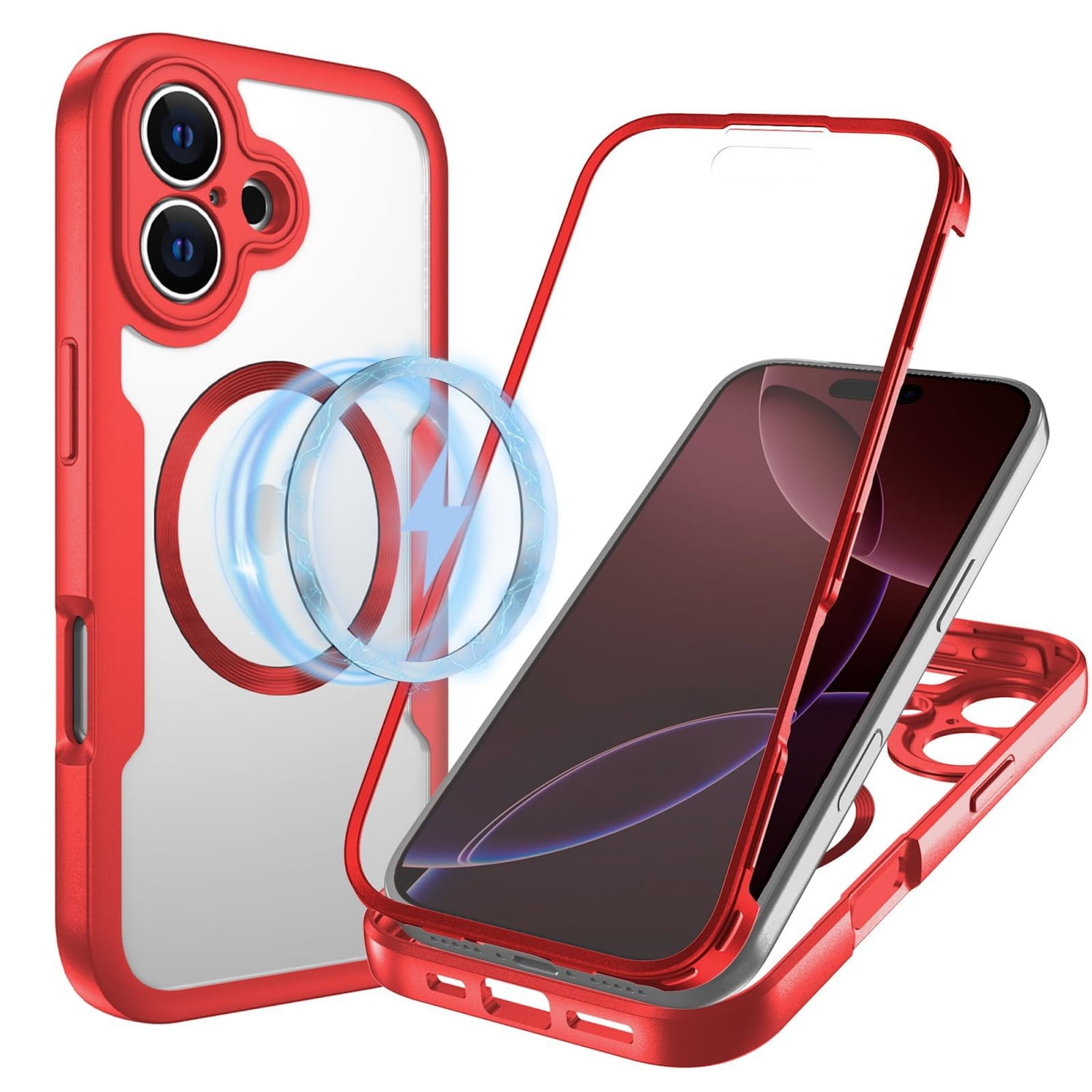 F&uuml;r Apple iPhone 17 MagSafe Ring Full Body 360 Grad TPU H&uuml;lle Rot 