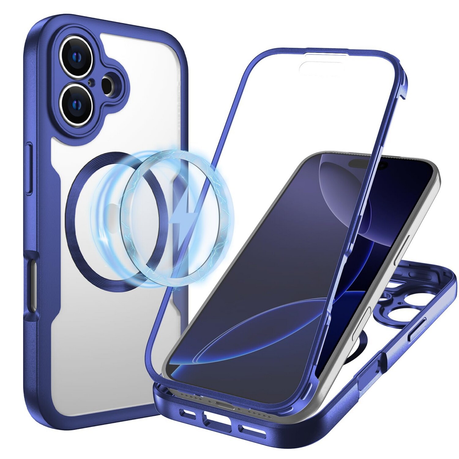 F&uuml;r Apple iPhone 17 MagSafe Ring Full Body 360 Grad TPU H&uuml;lle Blau 