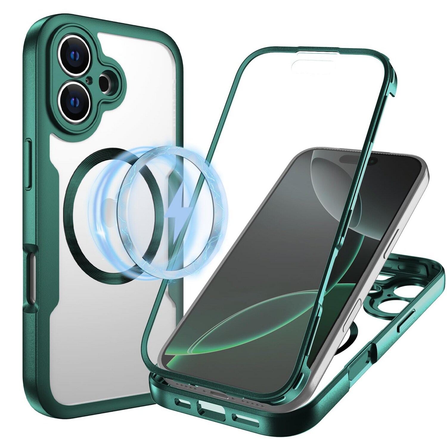 F&uuml;r Apple iPhone 17 MagSafe Ring Full Body 360 Grad TPU H&uuml;lle Gr&uuml;n 