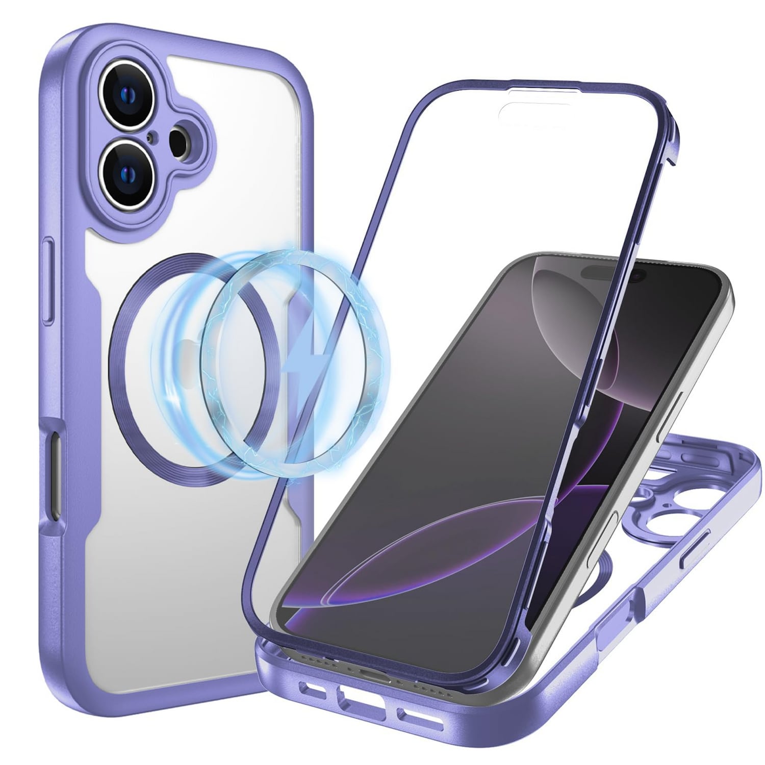 F&uuml;r Apple iPhone 17 MagSafe Ring Full Body 360 Grad TPU H&uuml;lle Lila 