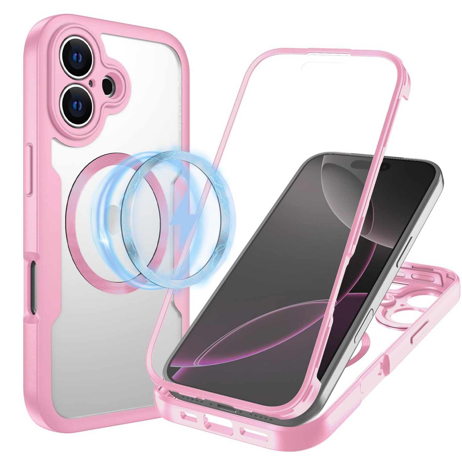 F&uuml;r Apple iPhone 17 MagSafe Ring Full Body 360 Grad TPU H&uuml;lle Rosa 