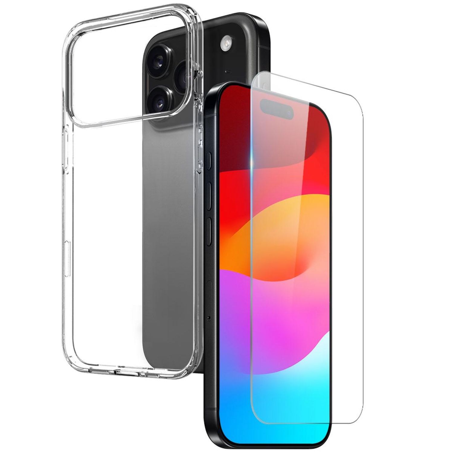 F&uuml;r Apple iPhone 17 Pro Silikon TPU H&uuml;lle Transparent + 9H Hart Glas 