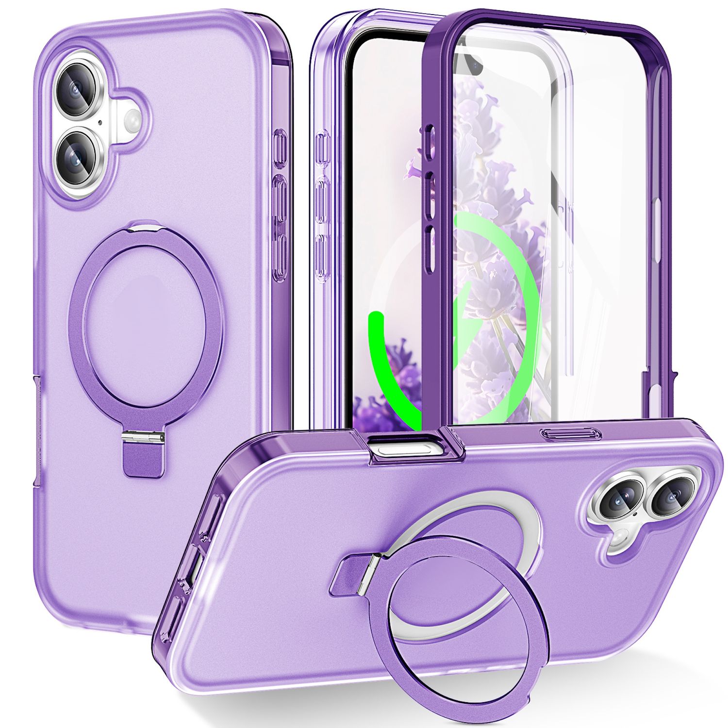 F&uuml;r Apple iPhone 17 Skin Feel MagSafe Ring Halter 360 Grad H&uuml;lle Lila 