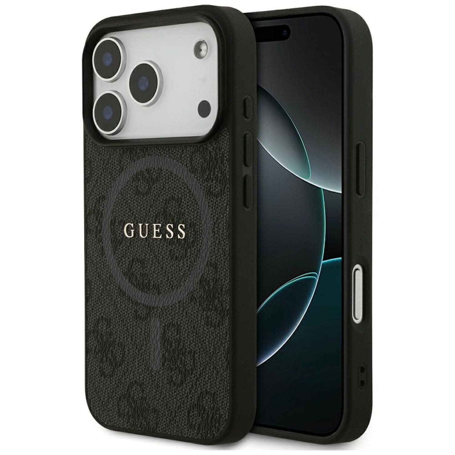 Guess Apple iPhone 17 Pro 4G Ring Classic Logo MagSafe H&uuml;lle Schwarz 
