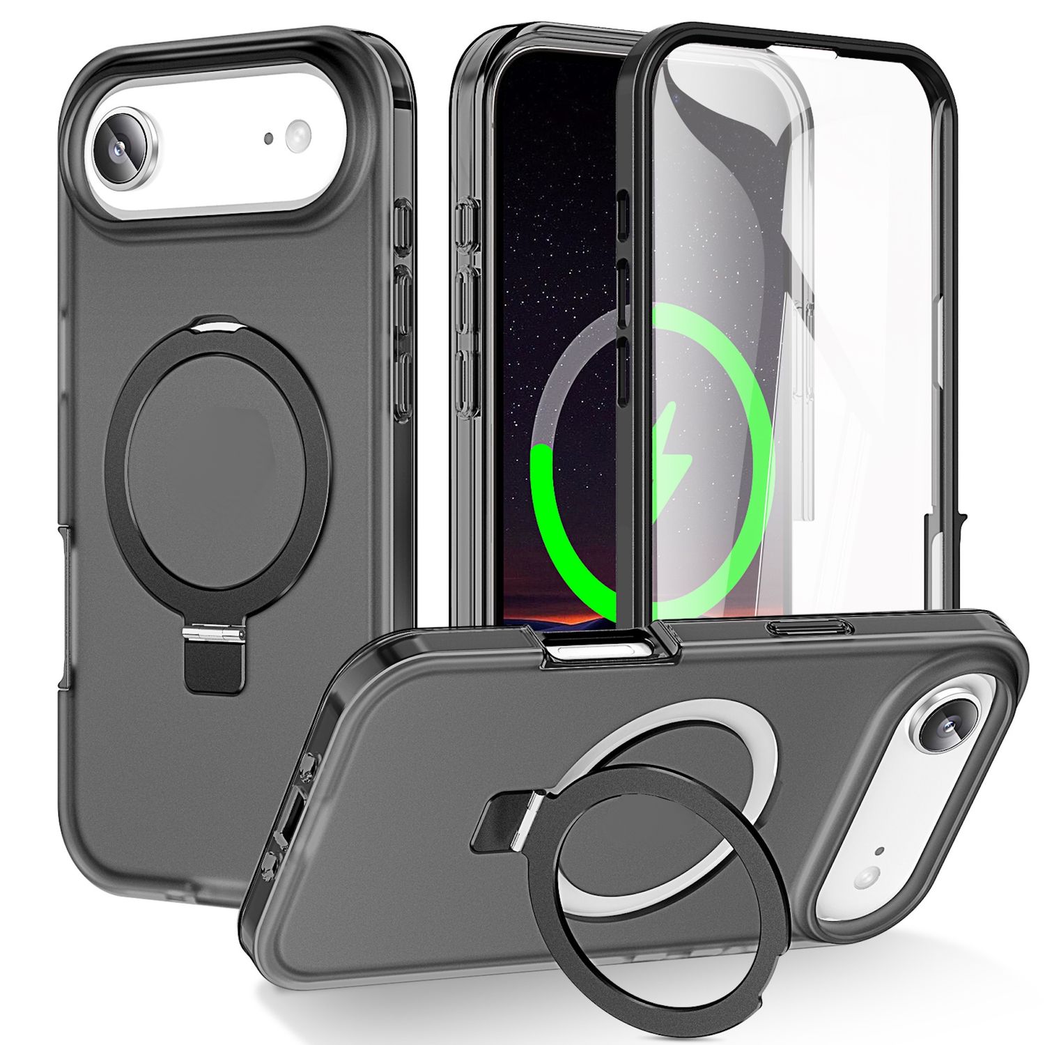 F&uuml;r Apple iPhone 17 Air Skin Feel MagSafe Ringhalter 360 H&uuml;lle Schwarz 