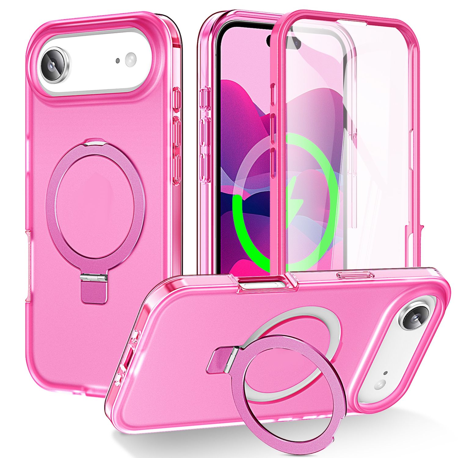 F&uuml;r Apple iPhone 17 Air Skin Feel MagSafe Ring Halter 360 H&uuml;lle Pink 