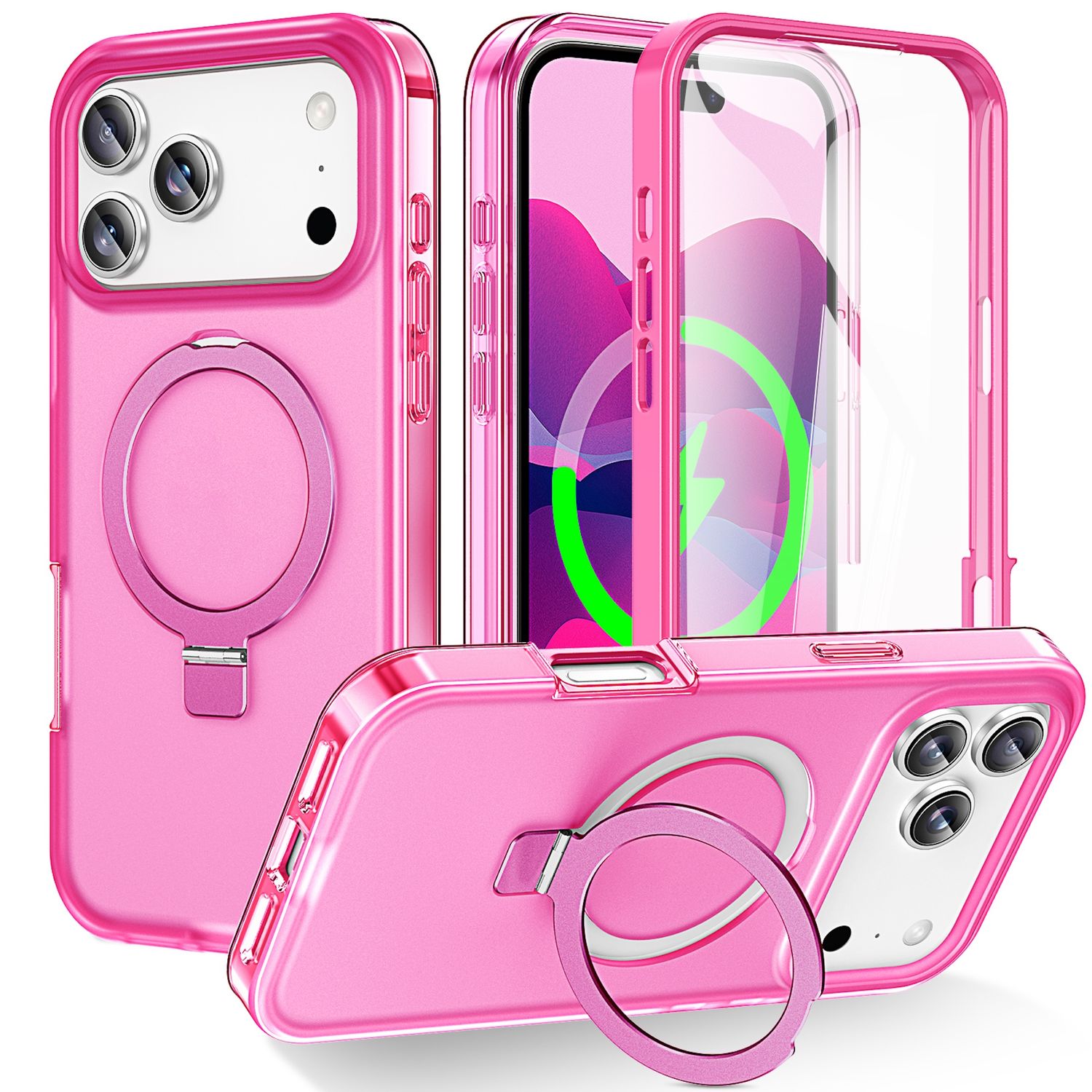 F&uuml;r Apple iPhone 17 Pro Skin Feel MagSafe Ring Halter 360 H&uuml;lle Pink 