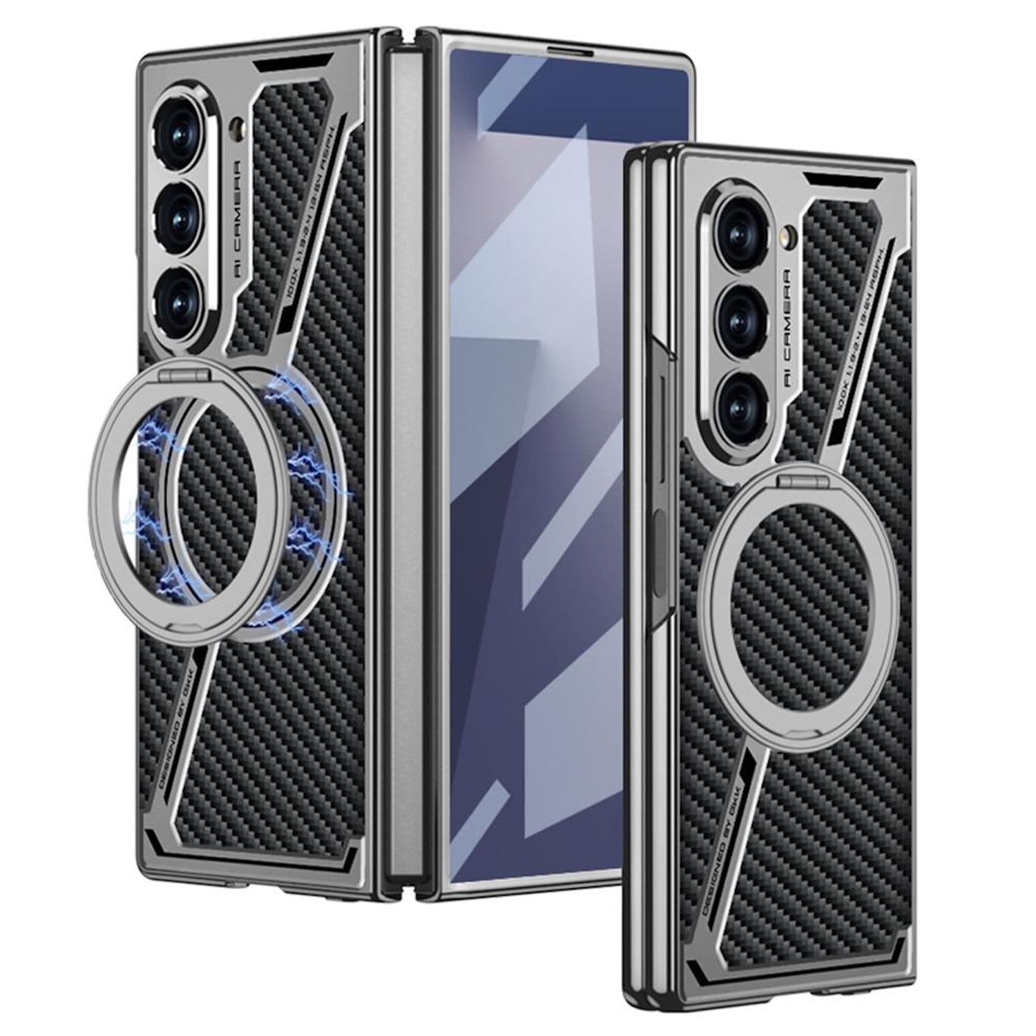 F&uuml;r Samsung Galaxy Z Fold7 Electroplating MagSafe Leder H&uuml;lle Carbon 