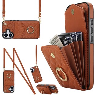 Für Apple iPhone 17 Crossbody Kunstleder Rhombic Design Hülle Braun 