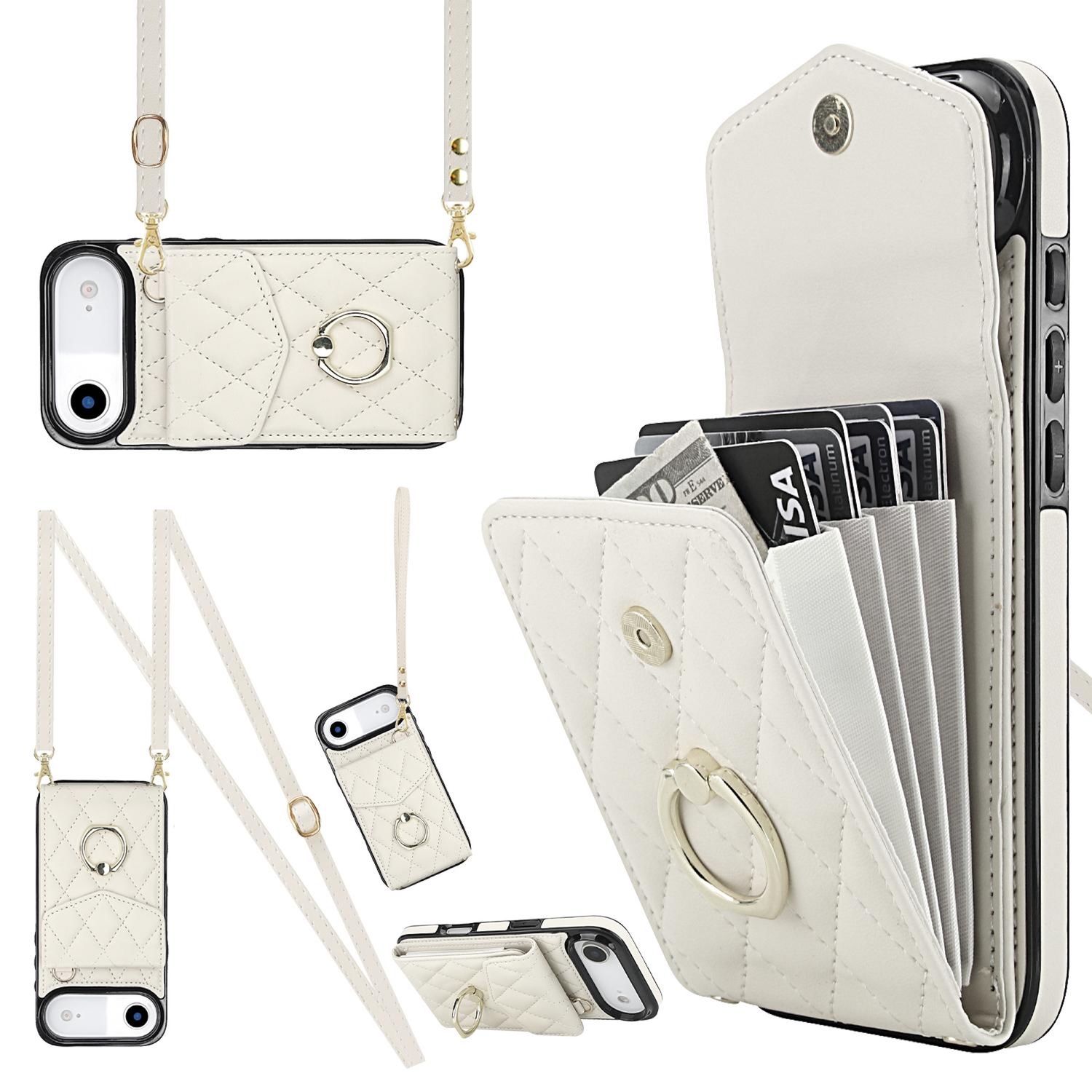F&uuml;r Apple iPhone 17 Air Crossbody Kunstleder Rhombic Design H&uuml;lle Wei&szlig; 