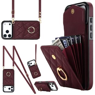 Für Apple iPhone 17 Pro Max Crossbody Kunstleder Rhombic Hülle Weinrot 