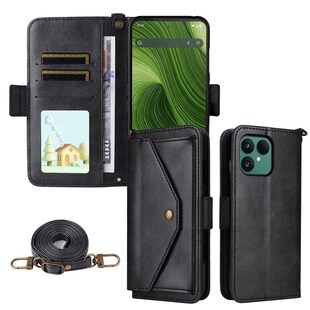 Für Fairphone 6 Crossbody Echtleder Kartenfach Schutz Hülle Schwarz 