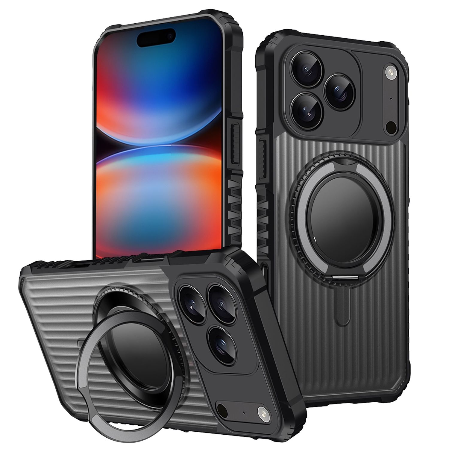 F&uuml;r Apple iPhone 17 Pro Max MagSafe 360 Grad Ring Halter H&uuml;lle Grau 