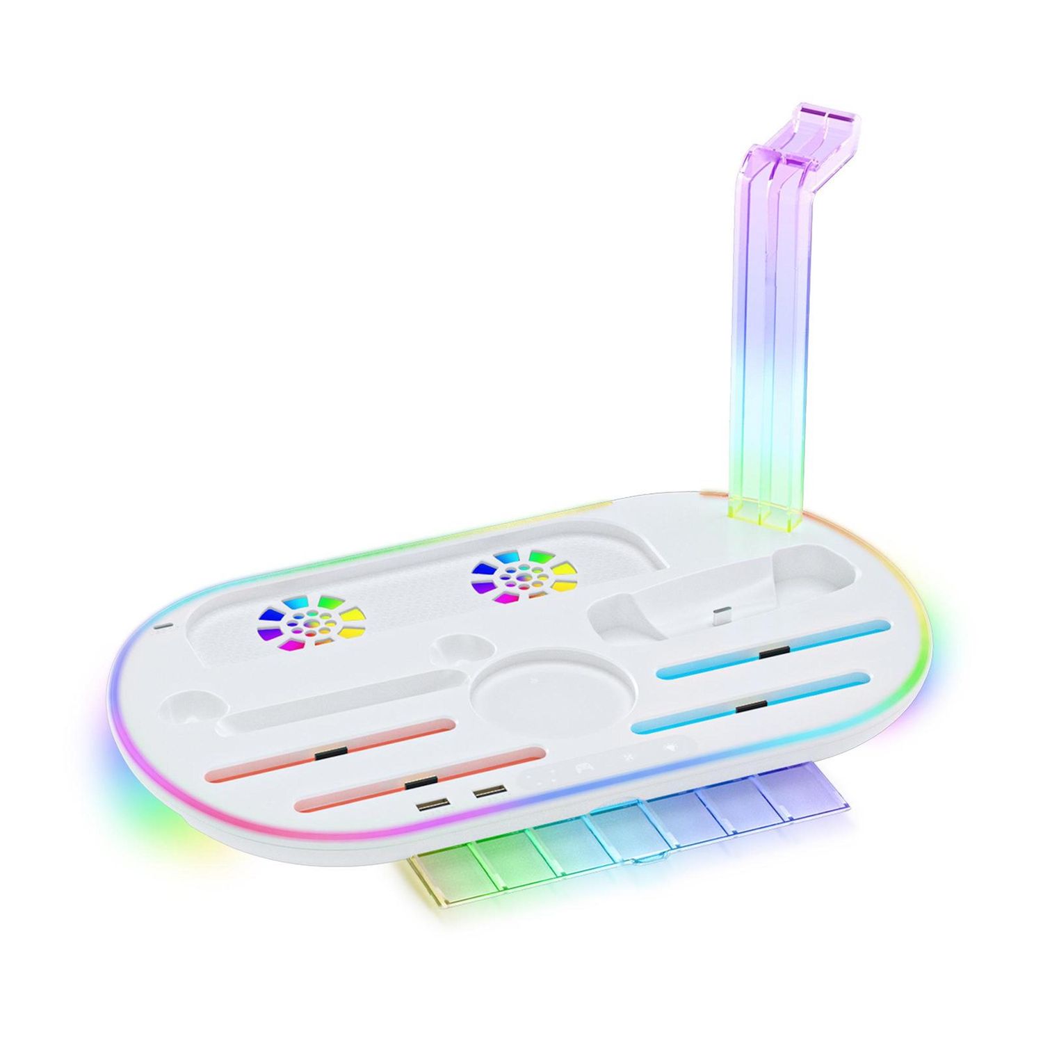 F&uuml;r Nintendo Switch 2 RGB Licht Ladestation mit K&uuml;hlung Ablage Wei&szlig; 