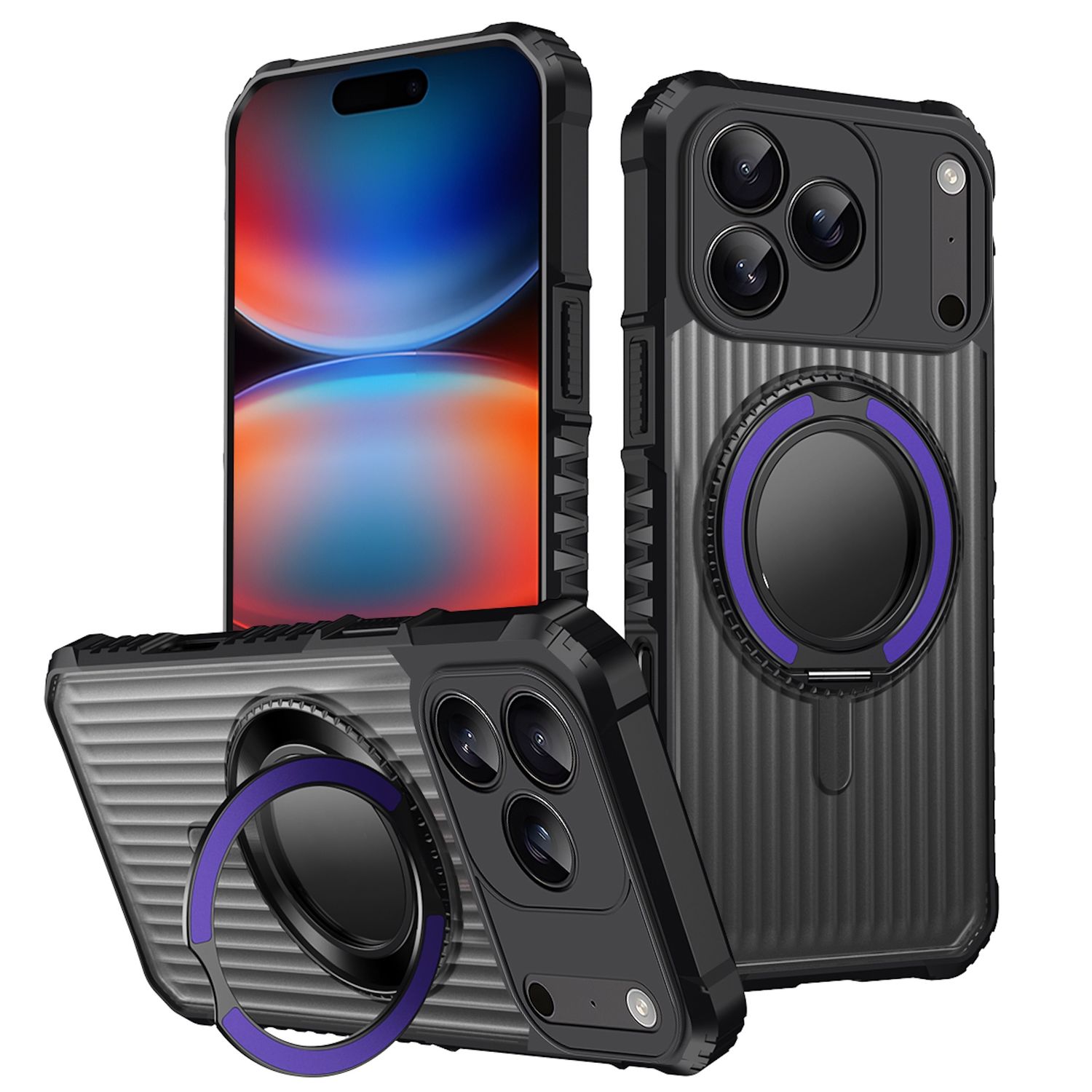 F&uuml;r Apple iPhone 17 Pro MagSafe 360 Grad Ring Halter Schutz H&uuml;lle Lila 