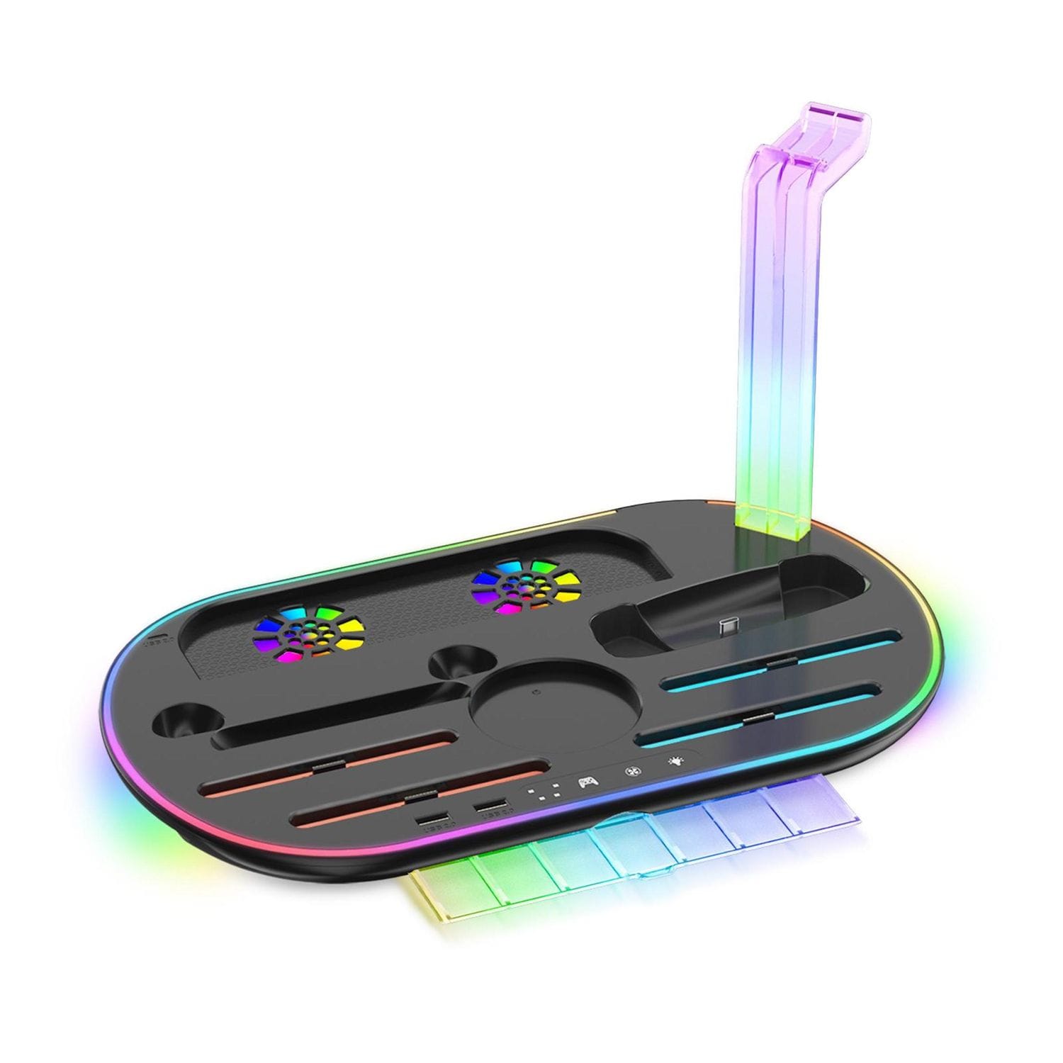 F&uuml;r Nintendo Switch 2 RGB Licht Ladestation mit K&uuml;hlung Ablage Schwarz 