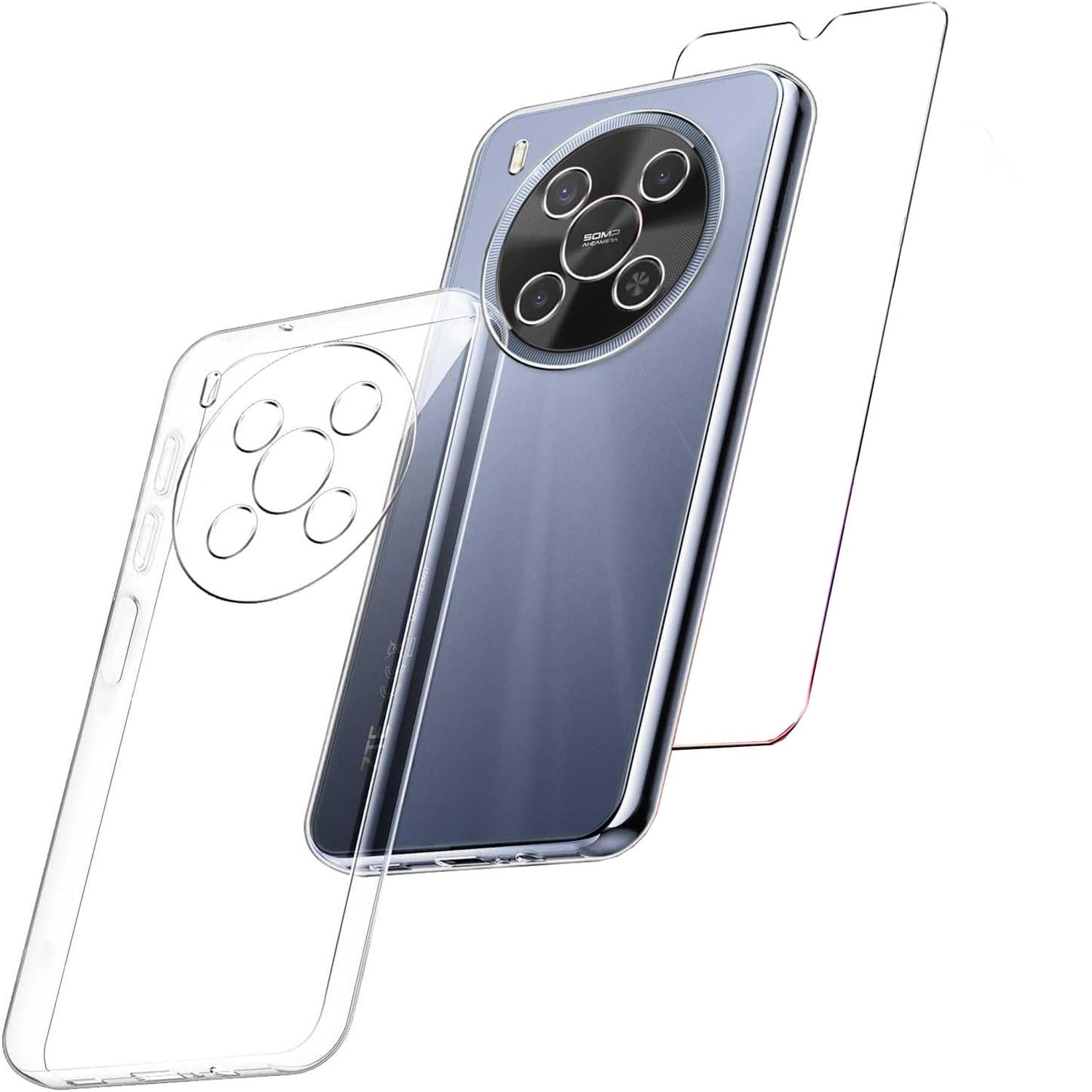 F&uuml;r ZTE Blade V70 Max Silikon TPU H&uuml;lle Transparent + 9H Hart Glas 