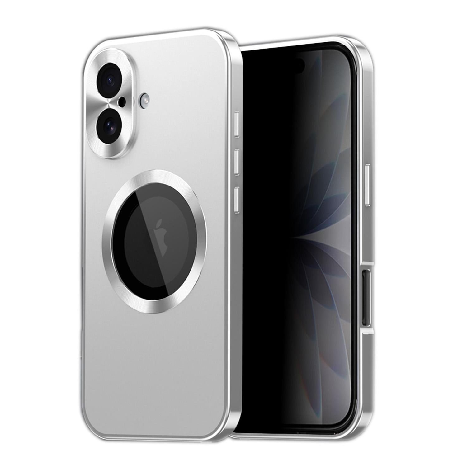 F&uuml;r Apple iPhone 17 Full Cover MagSafe H&uuml;lle Metallrahmen Silber 