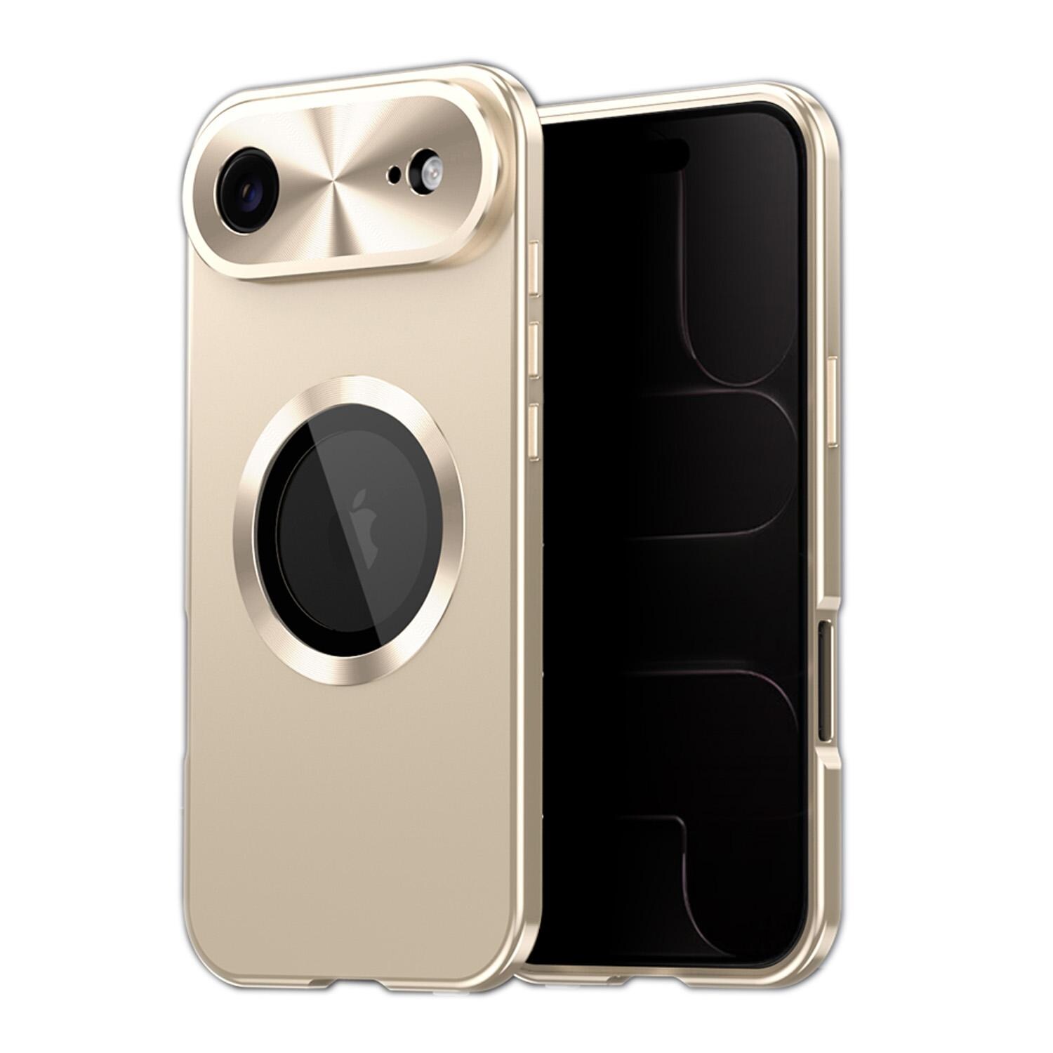 F&uuml;r Apple iPhone 17 Air Full Cover MagSafe H&uuml;lle Metallrahmen Gold 