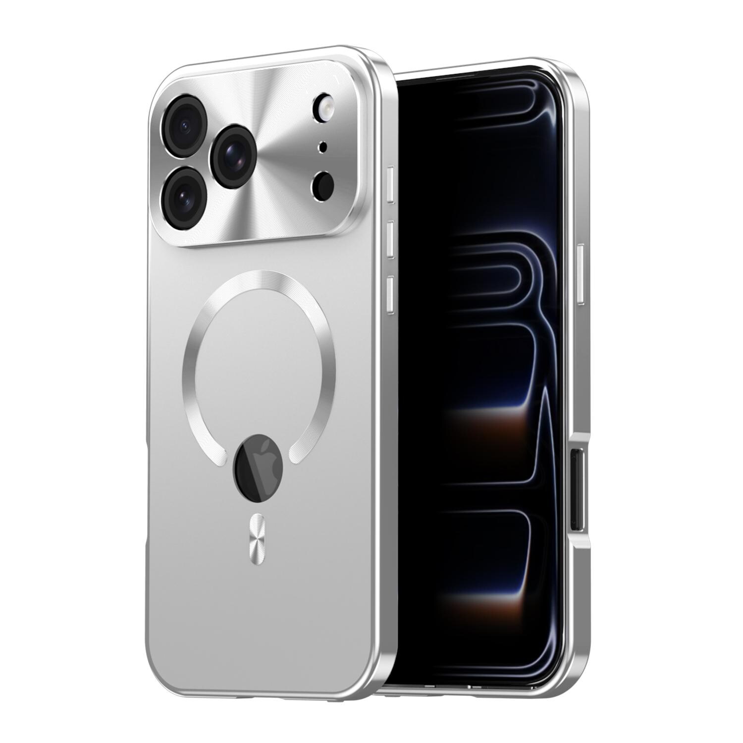 F&uuml;r Apple iPhone 17 Pro Full Cover MagSafe H&uuml;lle Metallrahmen Silber 