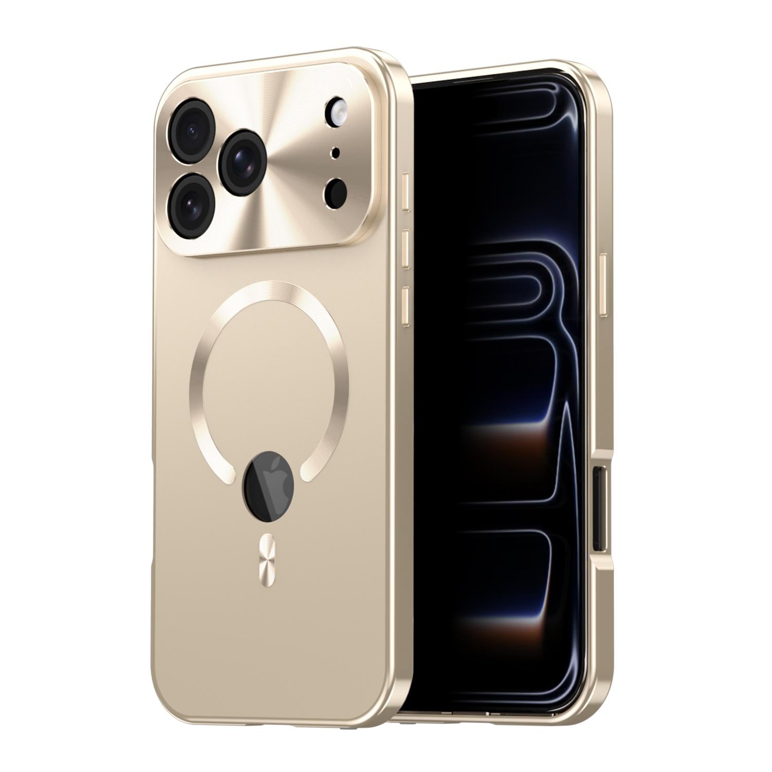 F&uuml;r Apple iPhone 17 Pro Full Cover MagSafe H&uuml;lle Metallrahmen Gold 