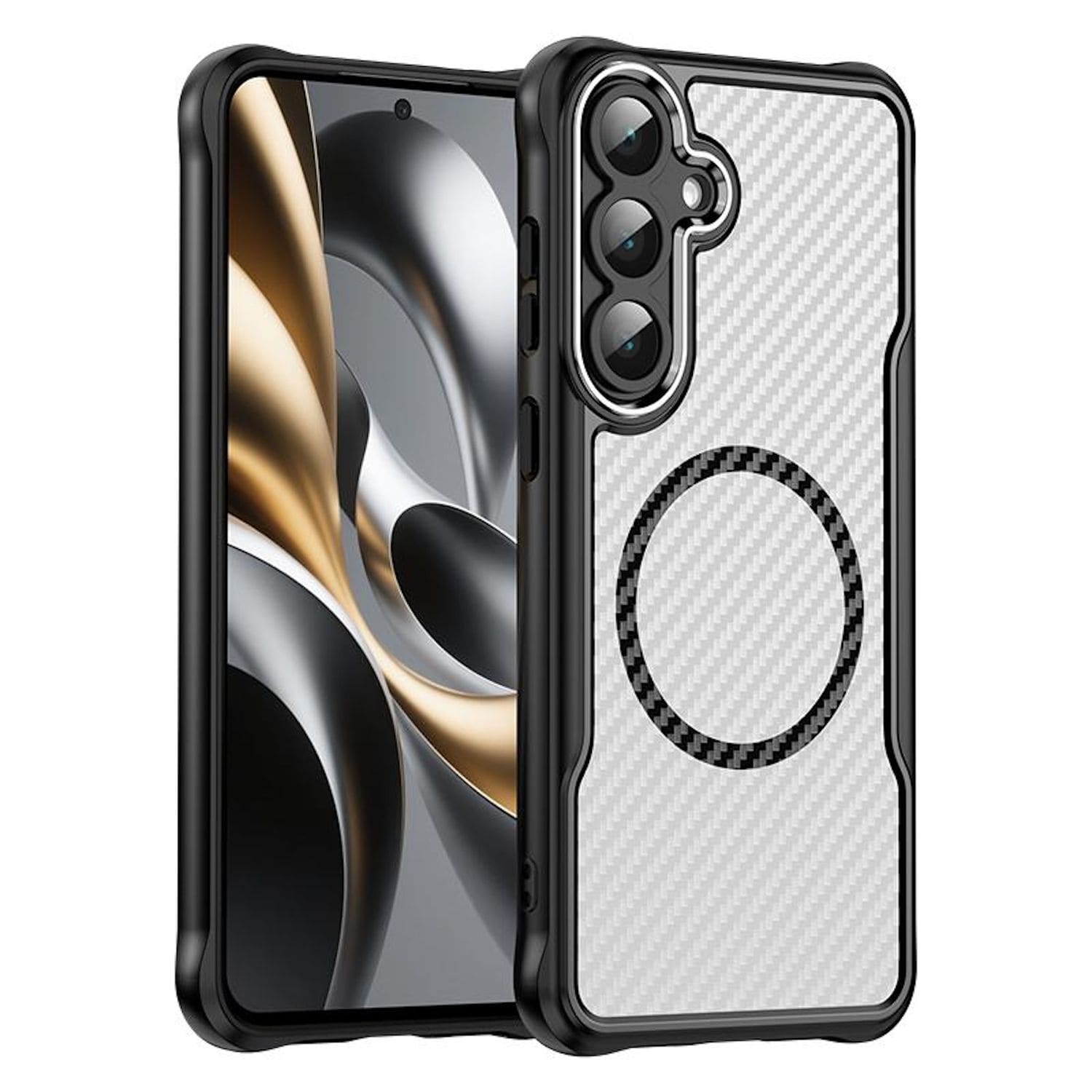 F&uuml;r Samsung Galaxy S25 FE 5G Design Carbon MagSafe Translucent H&uuml;lle 