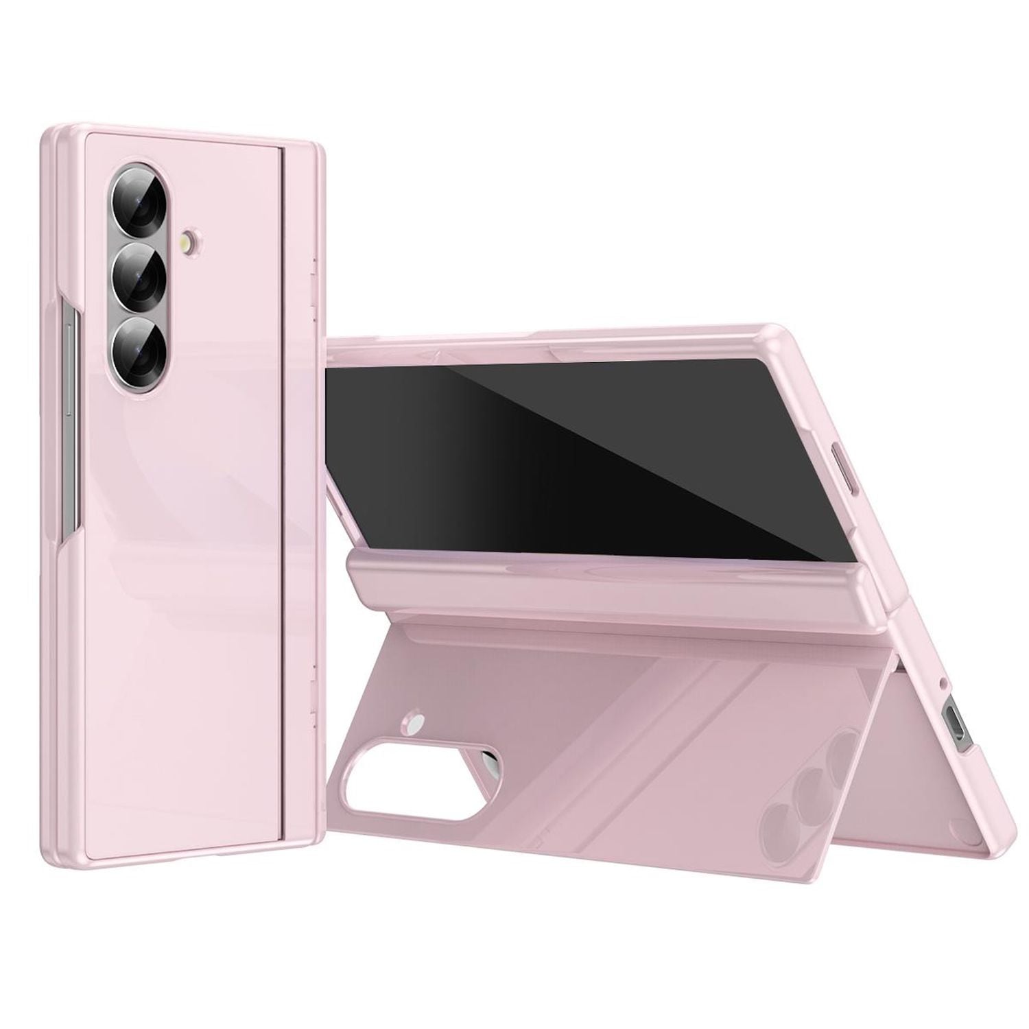 F&uuml;r Samsung Galaxy Z Fold7 Glanzlack H&uuml;lle mit Scharnierschutz Rosa 