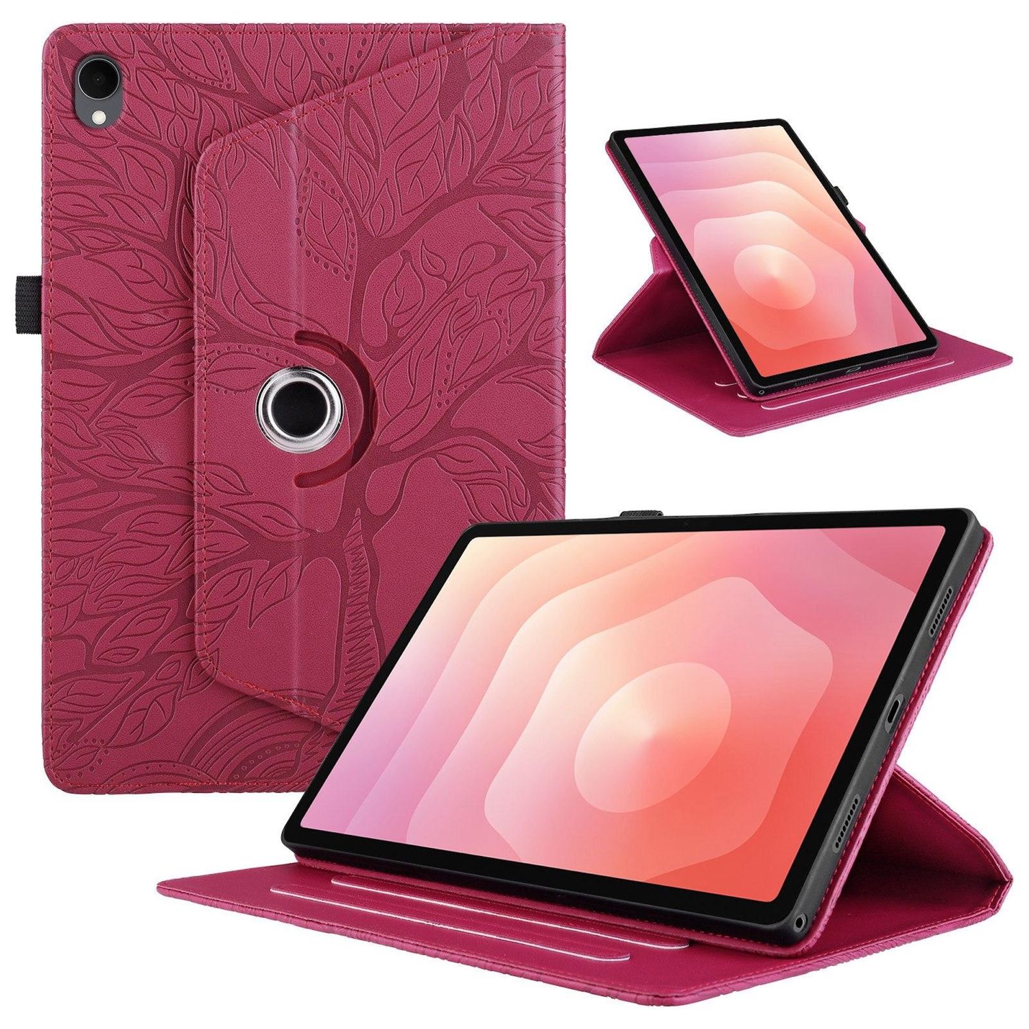 F&uuml;r Samsung Galaxy Tab S11 360 Rotation Baum Kunstleder Tasche Rot 