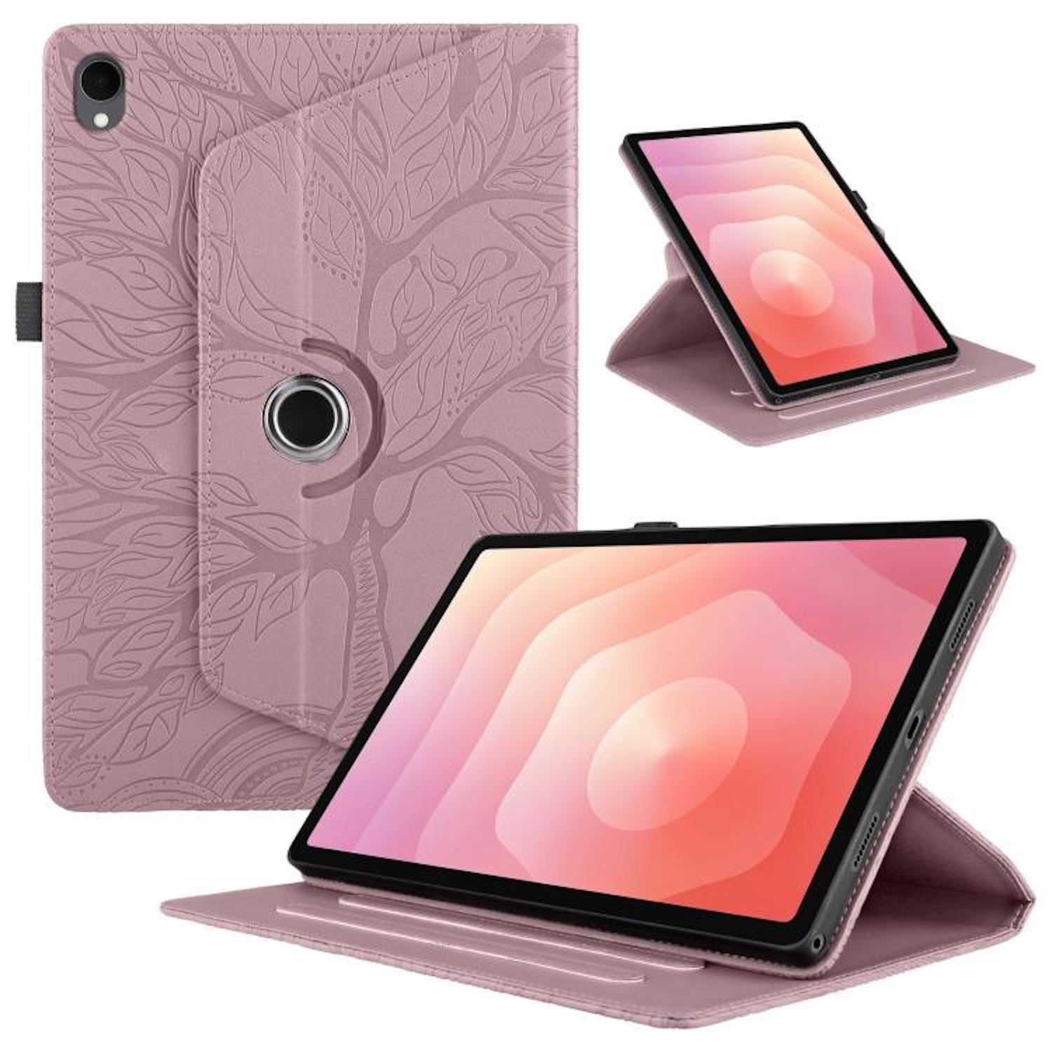 F&uuml;r Samsung Galaxy Tab S11 360 Rotation Baum Kunstleder Tasche Pink 