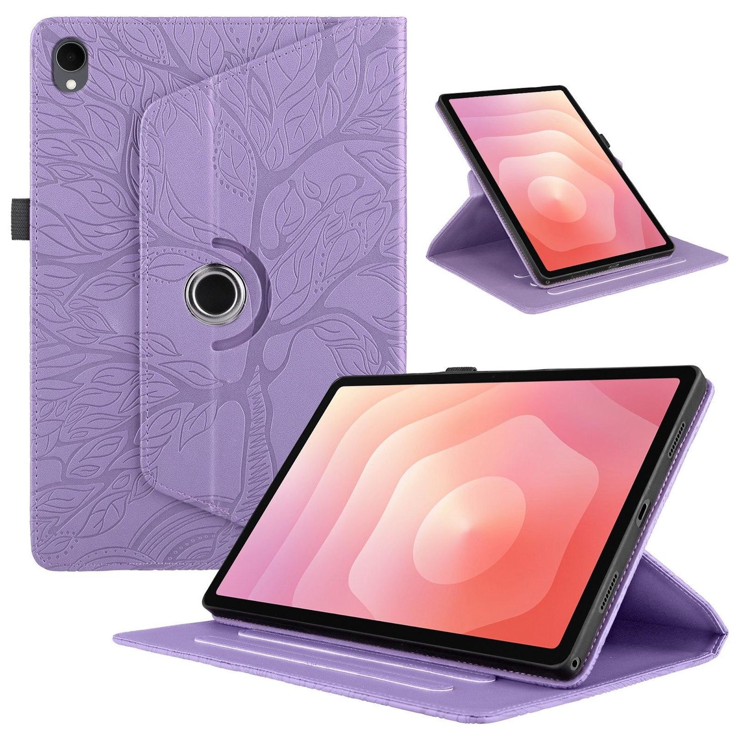 F&uuml;r Samsung Galaxy Tab S11 360 Rotation Baum Kunstleder Tasche Lila 