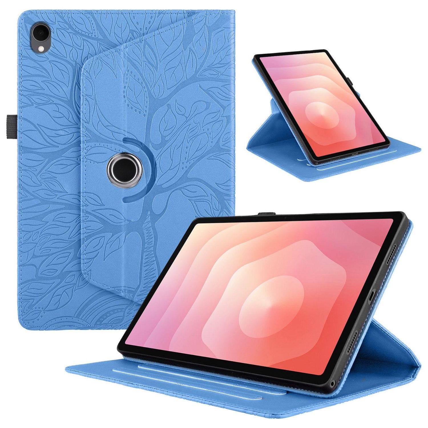 F&uuml;r Samsung Galaxy Tab S11 360 Rotation Baum Kunstleder Tasche Blau 