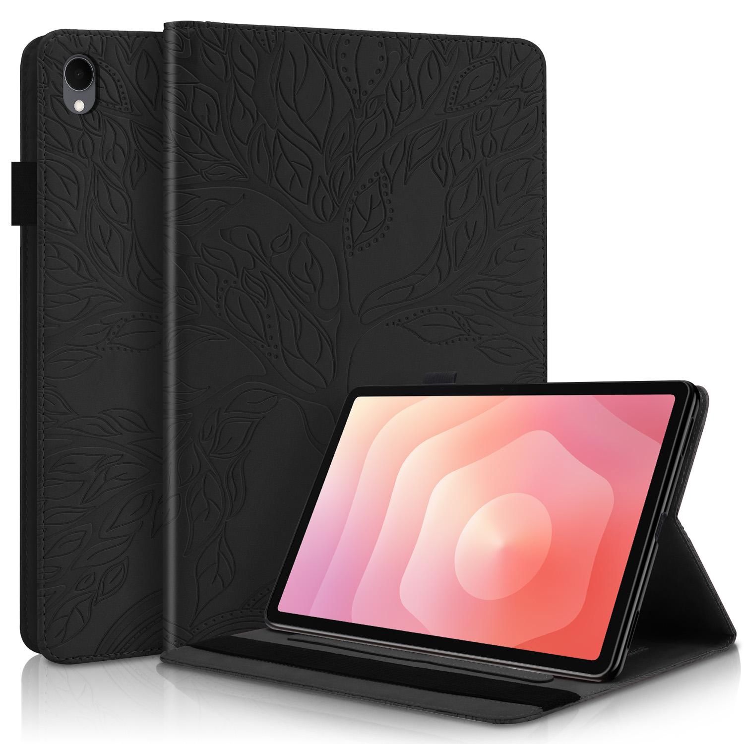F&uuml;r Samsung Galaxy Tab S11 aufstellbare Baum Kunstleder Tasche Schwarz 